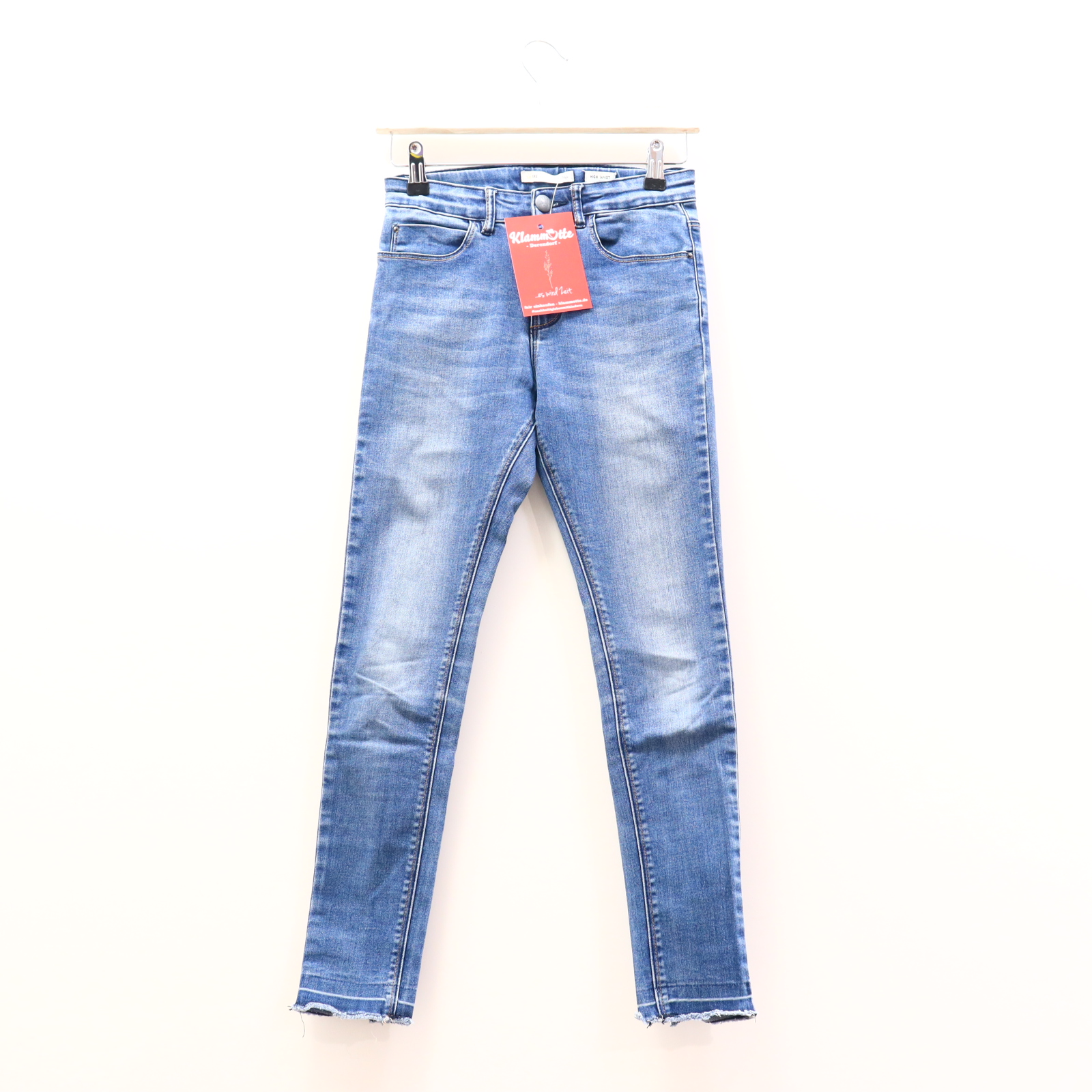 Hose IKKS Jeans 152 blau Denim Knopf/Reißverschluß/verstellb. Bund High Waist/Skinny