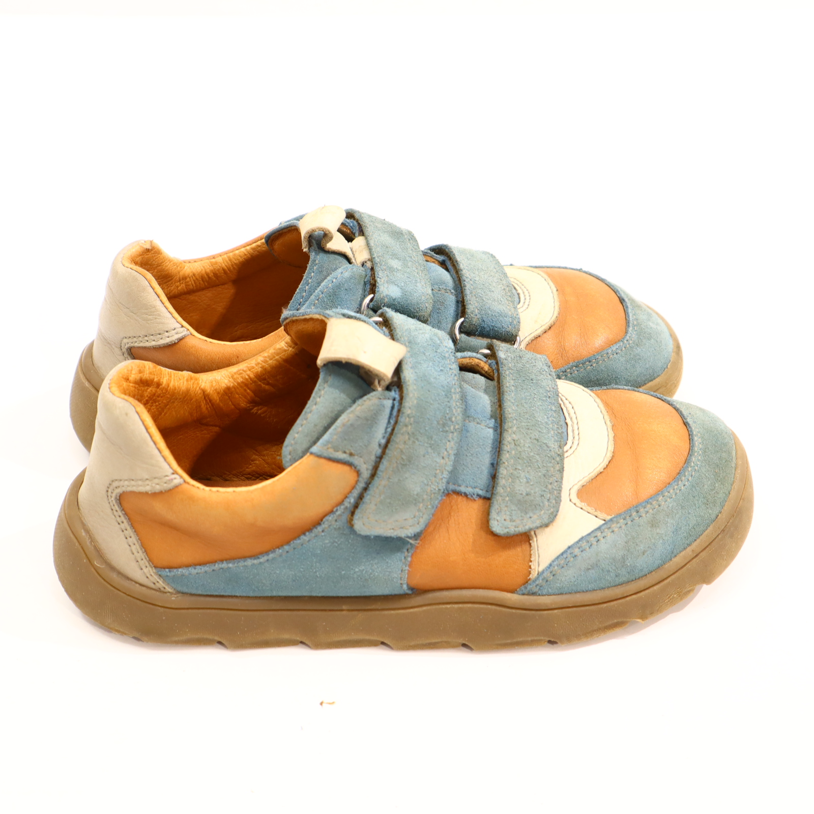 Halbschuhe froddo Barfußschuhe 32 turkis/weiß/caramell Leder/Wildleder leichte gleichmäßige Ablaufspuren