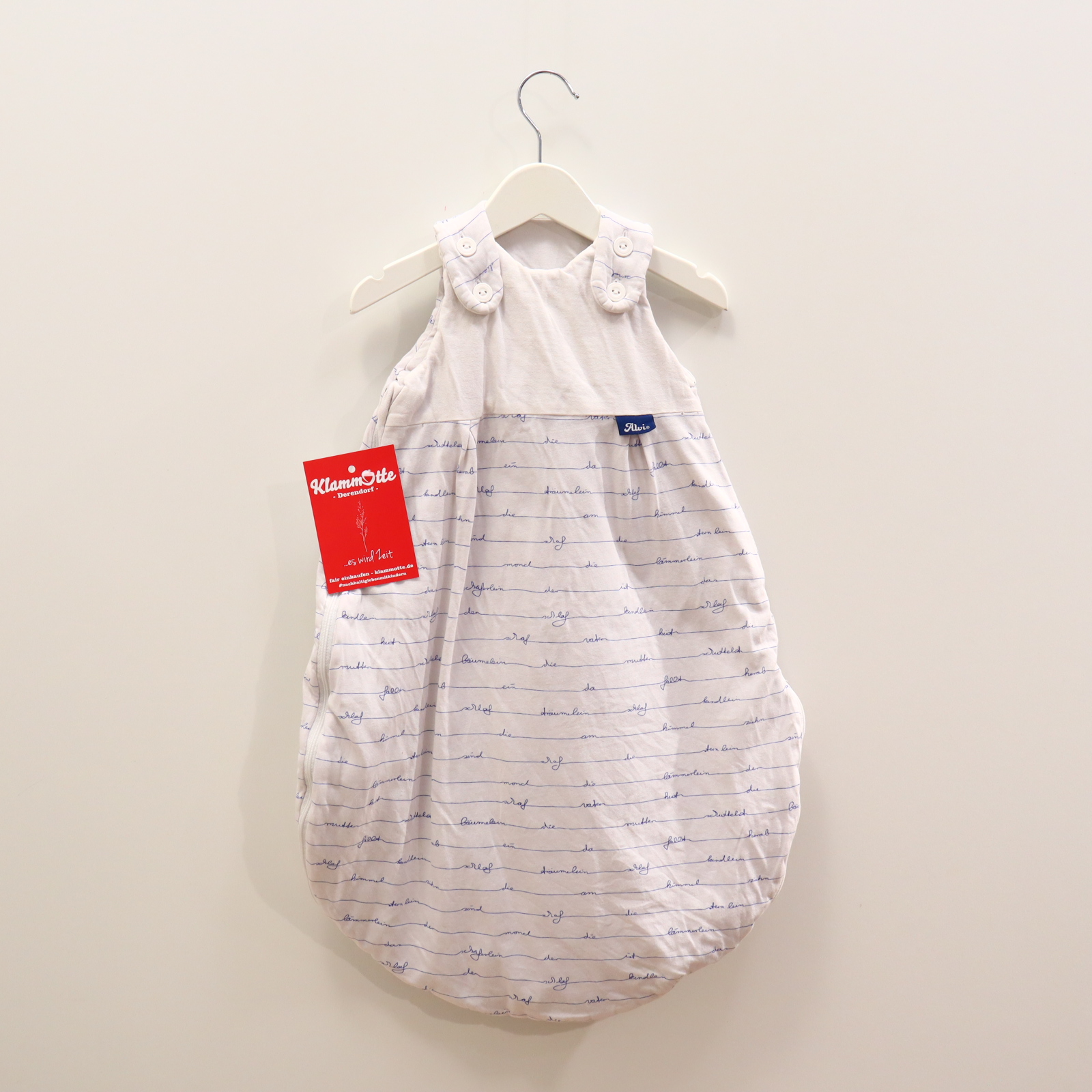 Schlafsack Alvi 62cm/68cm Aussensack blau/weiß Alloverprint ganzjährig/2.5 TOG