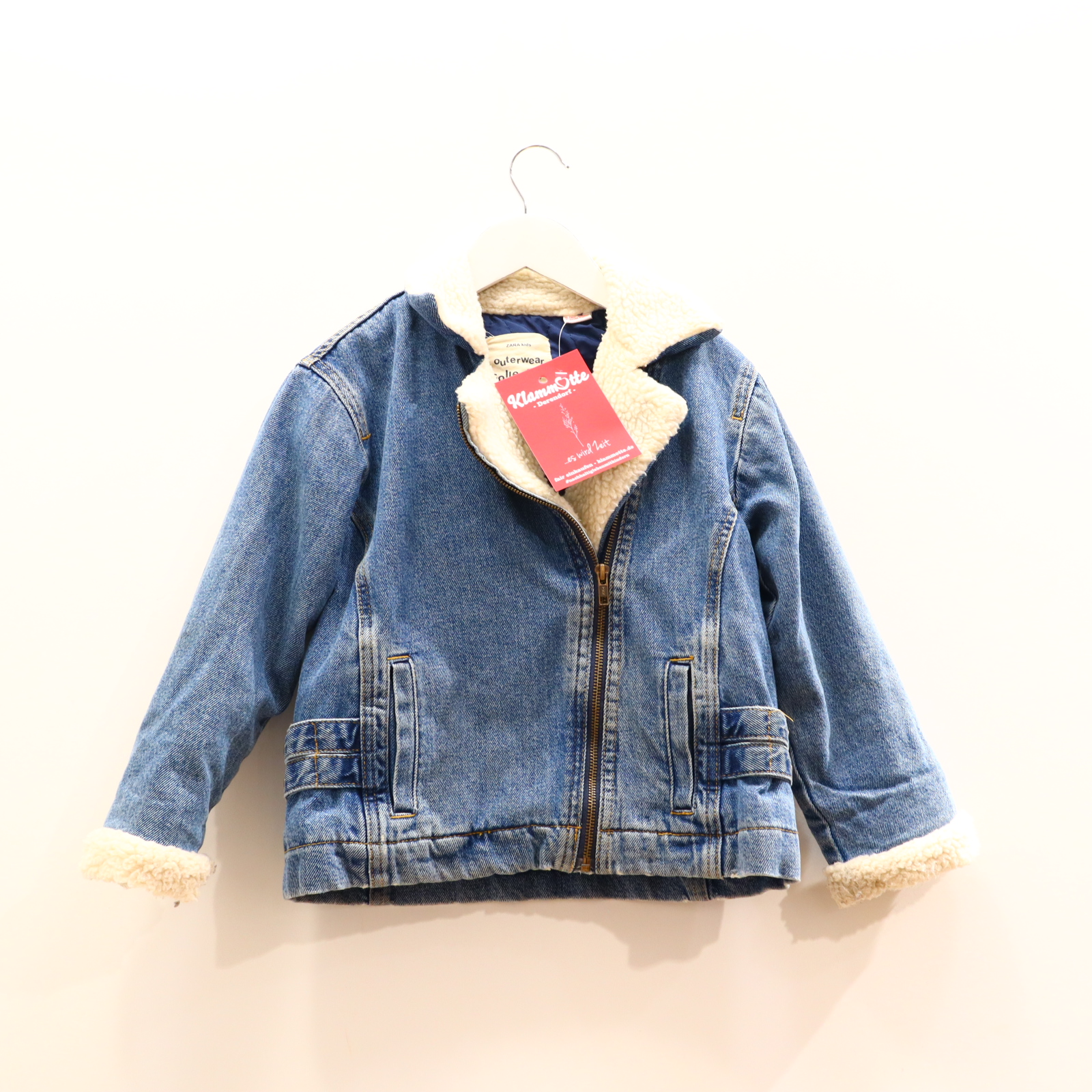 Jacke ZARA Jeansjacke 116 blau Übergang/Herbst Denim/wattiert Teddy-Kragenfutter