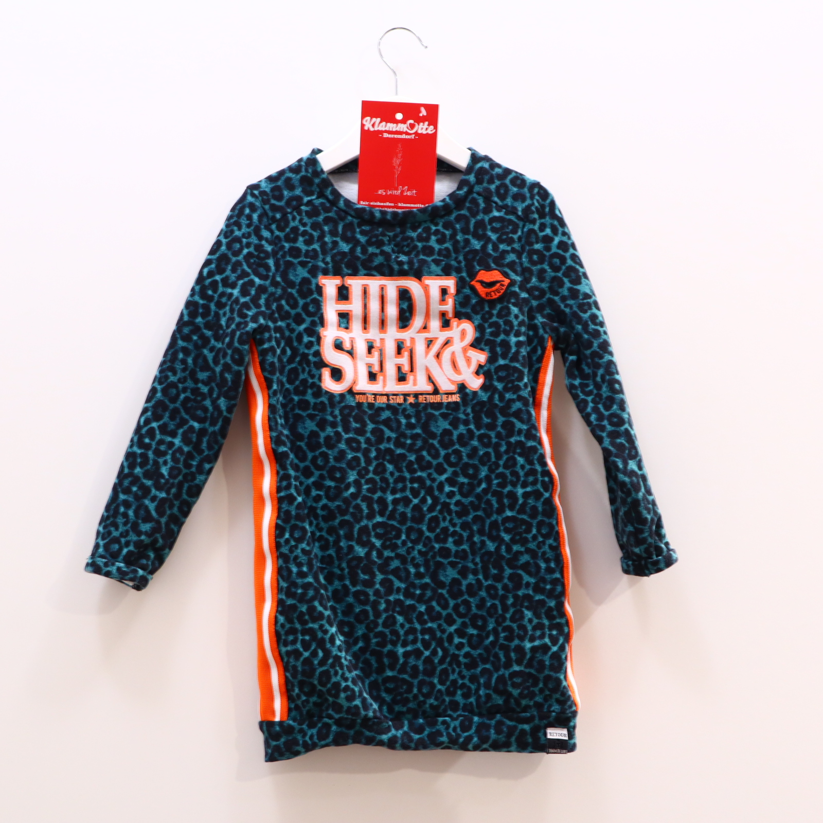 Kleider & Röcke RETOUR Sweatkleid 110 grün/schwarz Animalprint/Applikation/Borde/Print Baumwolle/Elastan