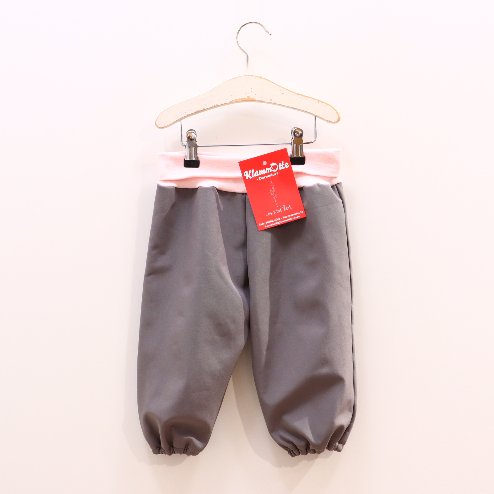 Hosen & Strampler Handmade 80/86 grau/rosa Schlupfhose/Softshellhose Softshell Komfortbund