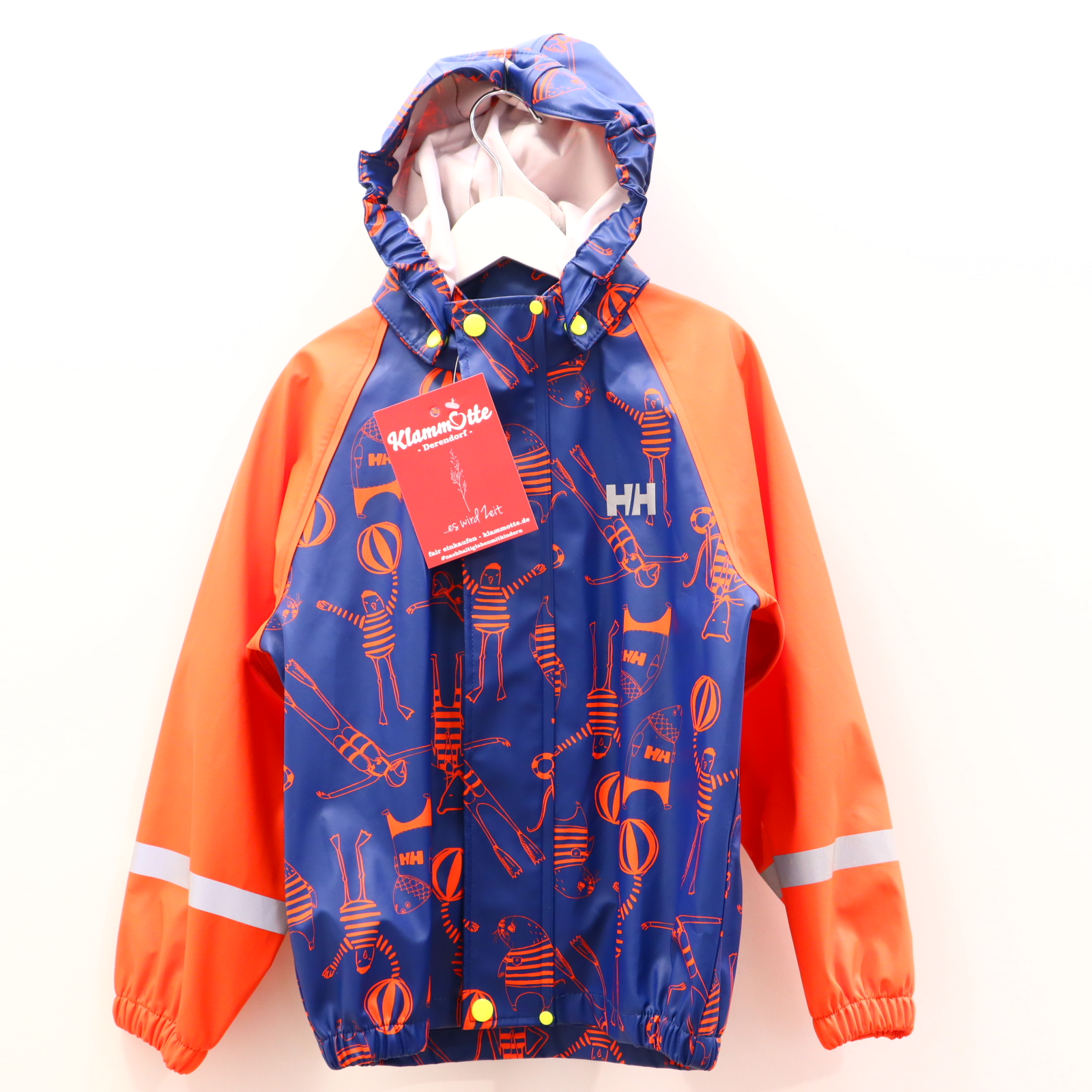 Jacke HELLY HANSEN 116 blau/orange Alloverprint/Logo/Print Regenjacke abnehmb. Kapuze