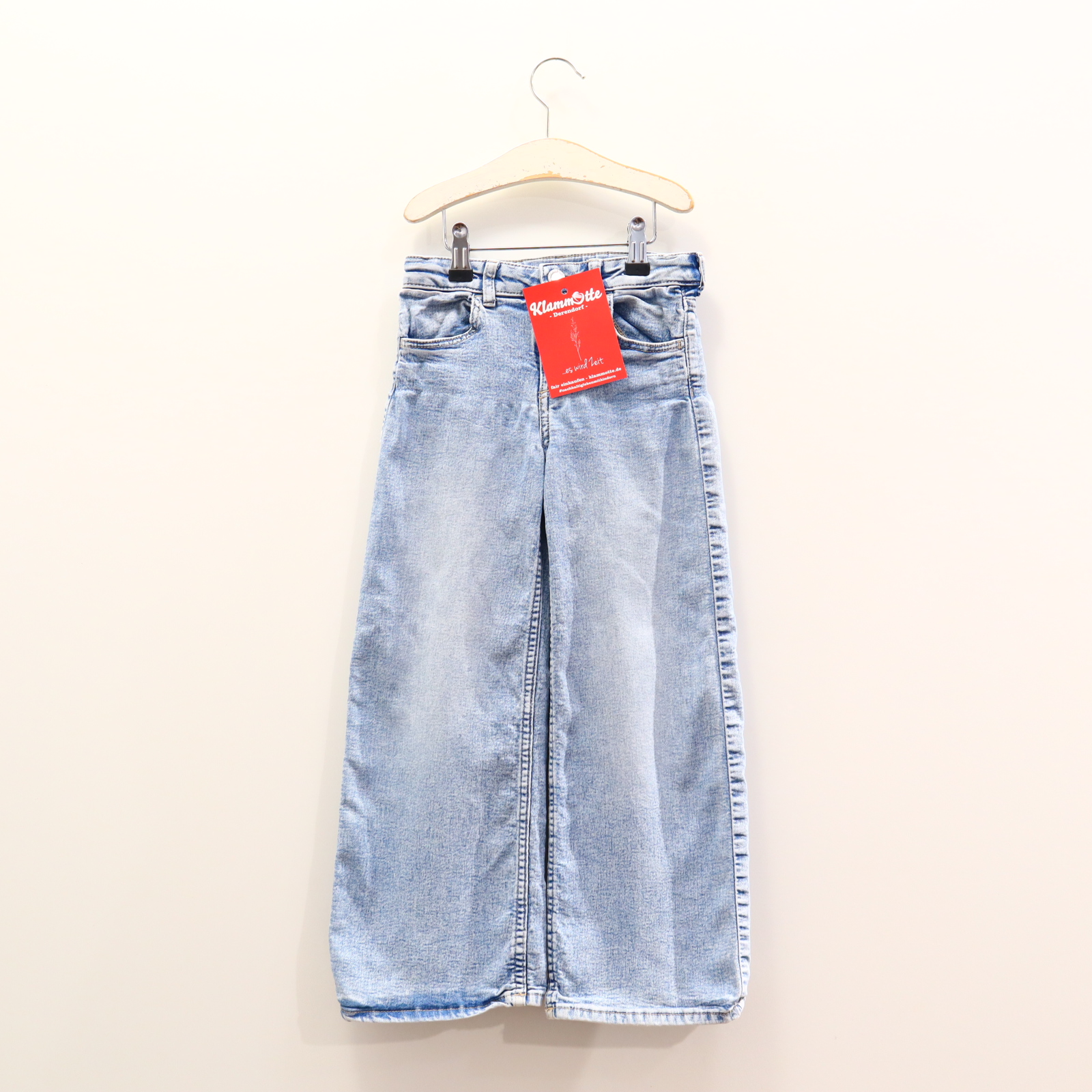 Hose H&M Jeans 122 hellblau Denim Druckknopf/Reißverschluß/verstellb. Bund Wide Leg