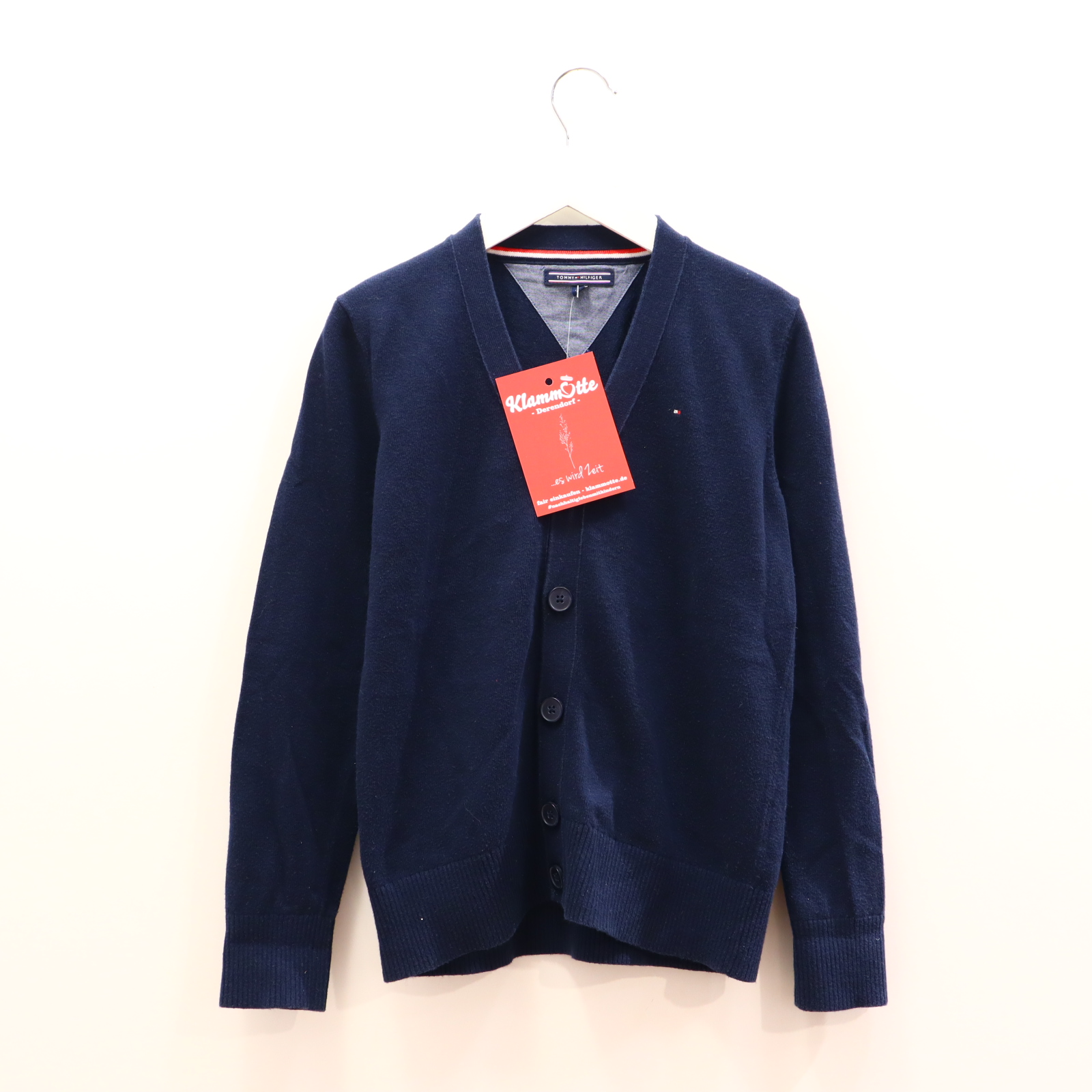 Oberteil TOMMY HILFIGER Gr. 140 Strickjacke blau Baumwolle Logo/Stickerrei Polo