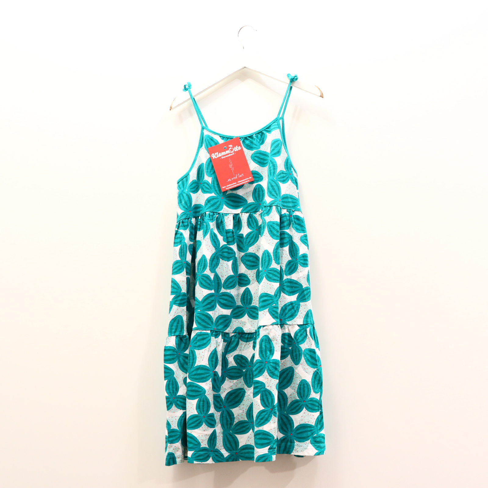 Kleider & Röcke Okaidi Jerseykleid/Trägerkleid 152 grün/rot/weiß Alloverprint/Blumen Baumwolle