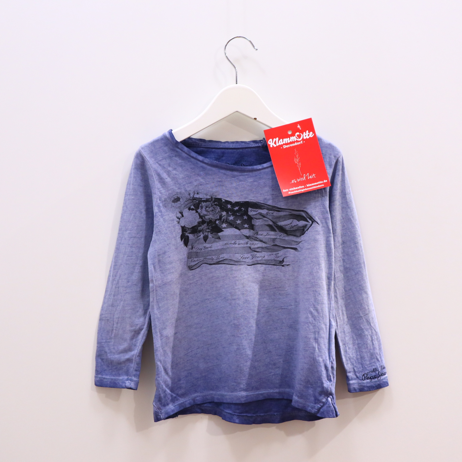 Oberteil Pepe Jeans 104 blau Print/washed out langarm Shirt Baumwolle