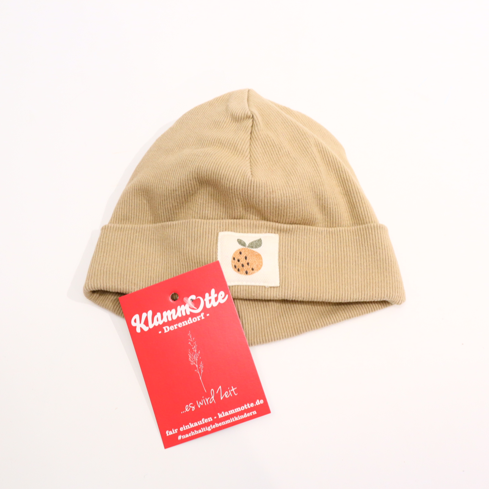 Oberteil HEJLENKI sand Applikation/Logo/Rippstrick Beanie/Mütze Baumwolle/Elasthan