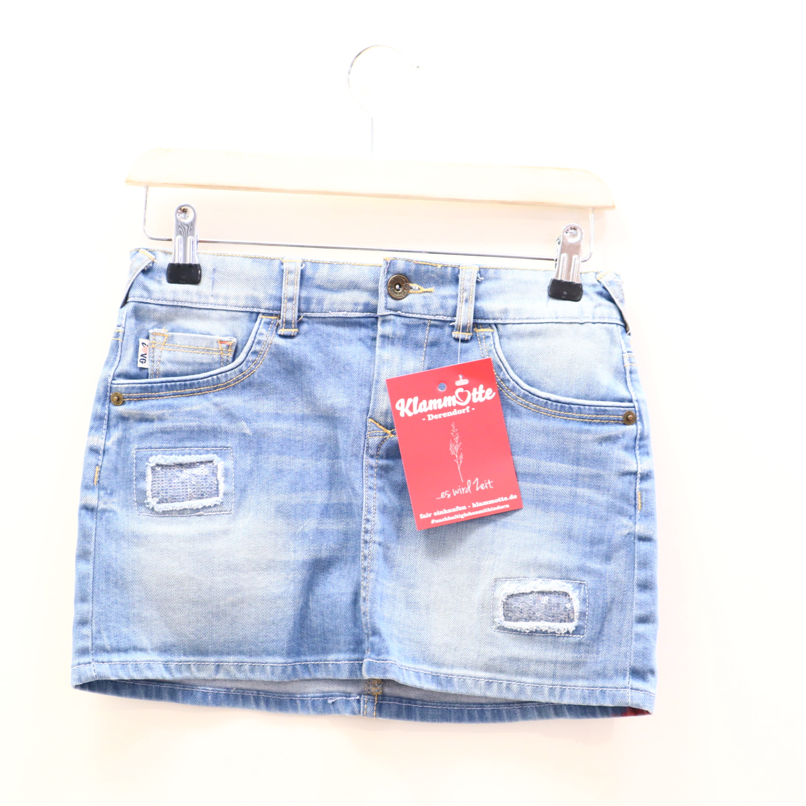 Kleider & Röcke VINGINO Jeansrock 158 blau Pailletten/Used Look denim Knopf/verstellb. Bund/Reißverschluß