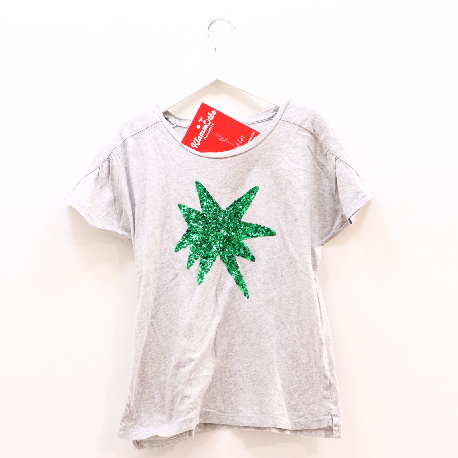 Oberteil maan 152 grau melange/Pailetten kurzarm Shirt Baumwolle