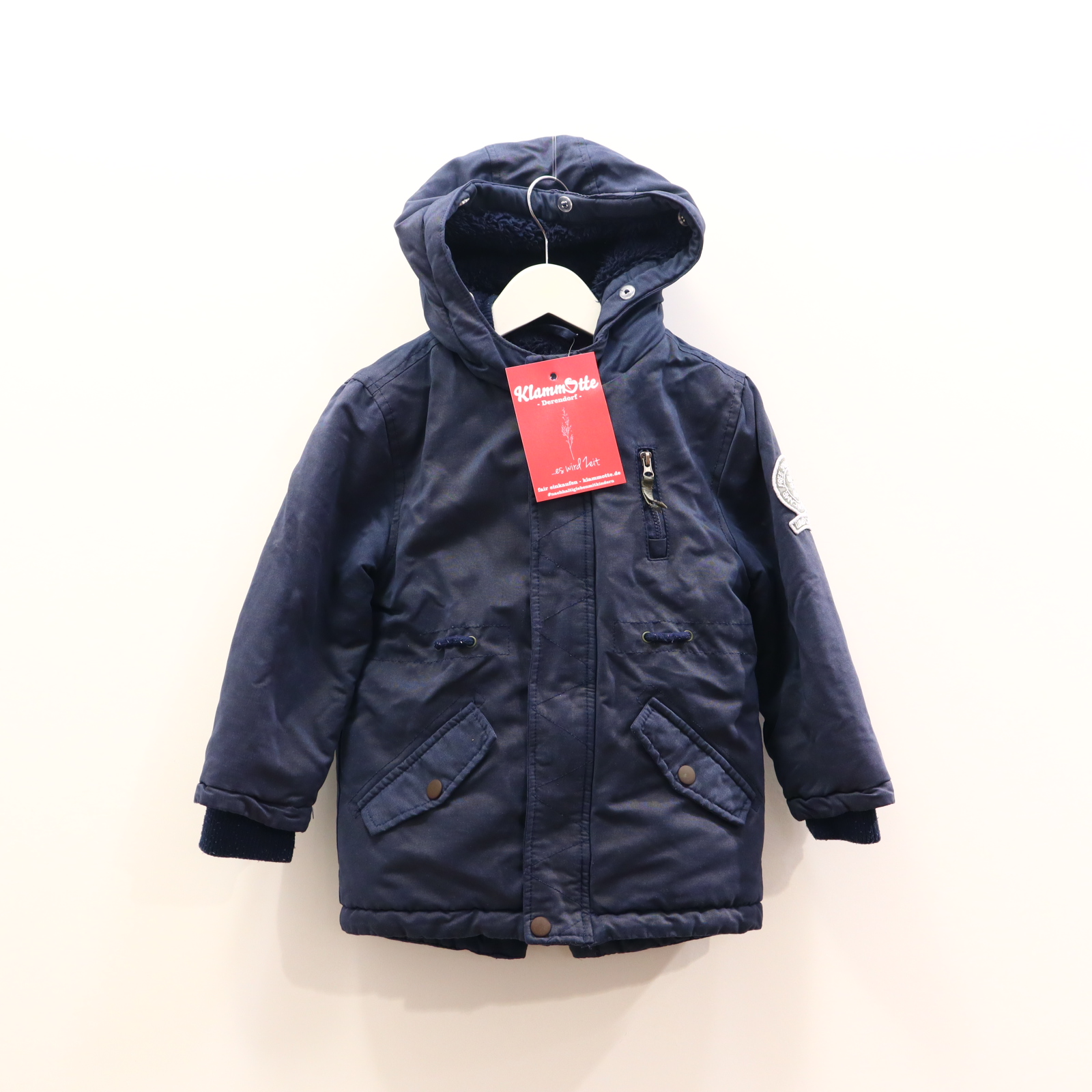 Jacke vertbaudet 110 blau Applikation Anorak/Parka Teddyfutter Kapuzenbesatz fehlt