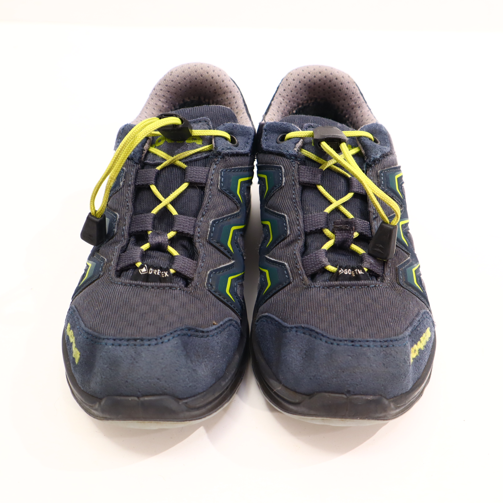 Halbschuhe LOWA Schnürschuh/Low Cut 30 blau/grau/grün GORETEX Herbst/Übergang leichte gleichmäßige Ablaufspuren Schnellverschluß
