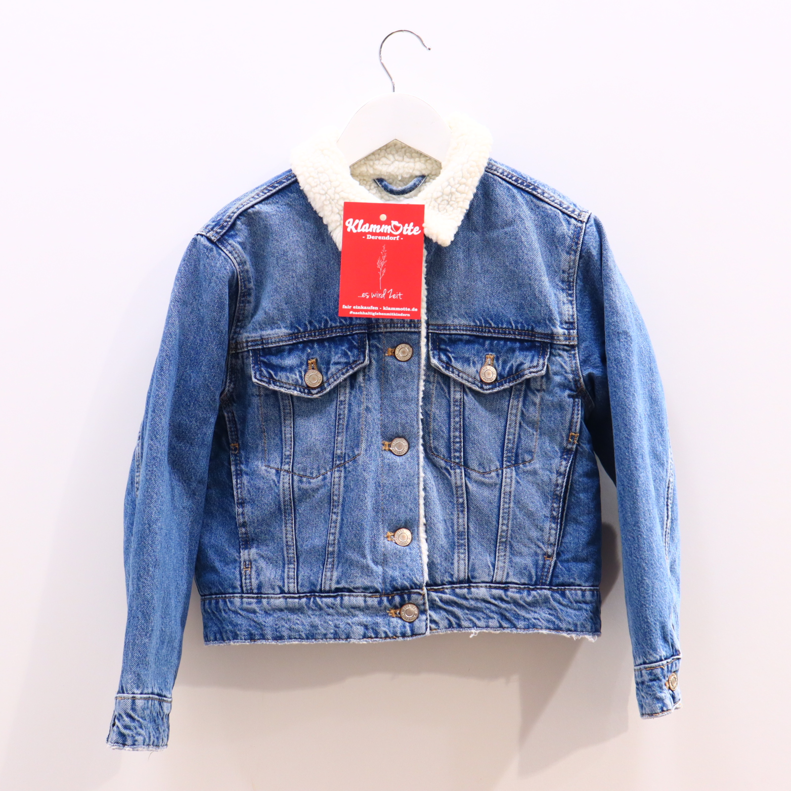 Jacke ZARA Jeansjacke 134 blau Denim/Sherpa gefüttert/Teddyfutter