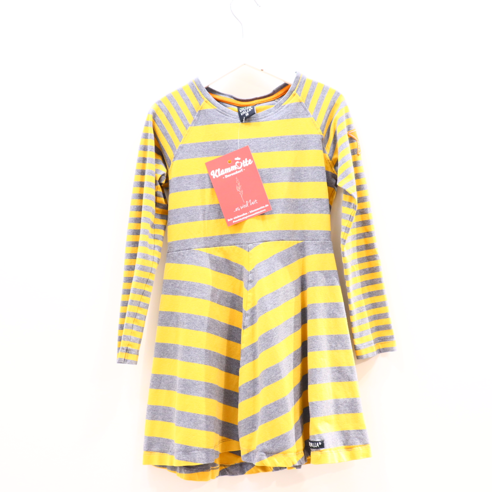 Kleider & Röcke VILLERVALLA Jerseykleid 116 grau Applikation/gestreift Bio-Baumwolle/Elastan