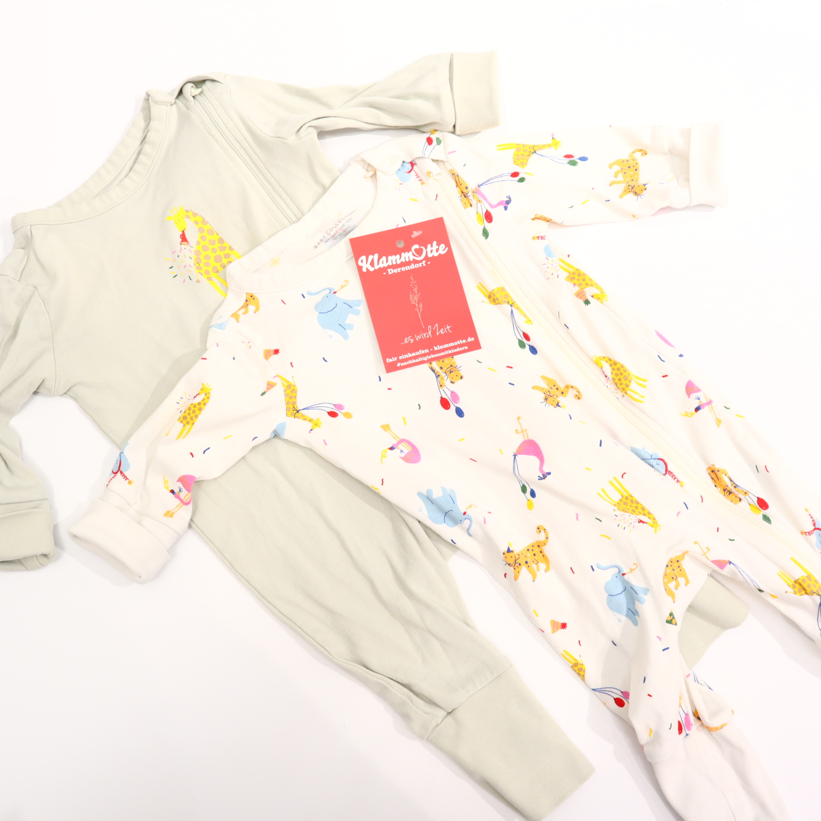 Oberteil TCM 74/80 salbei/weiß Alloverprint/Print Schlafeinteiler ohne Fuß/2er-Set Baumwolle