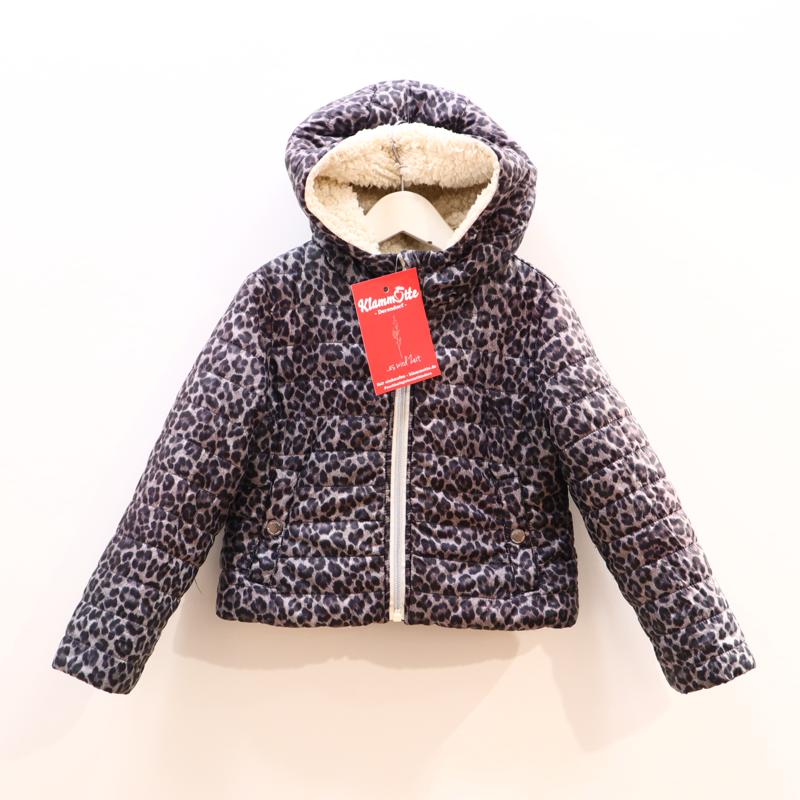 Jacke MICHAEL KORS Steppjacke 104 grau/schwarz Herbst/Winter Animalprint/Applikation/Logo Teddyfutter