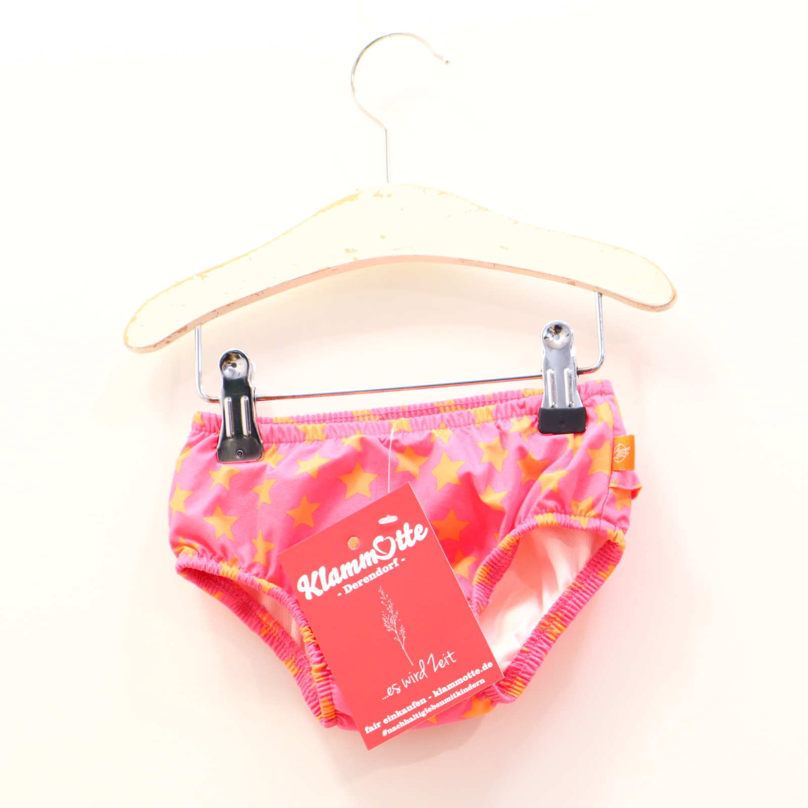 Bademode LÄSSIG Gr. 68 orange/pink Alloverprint/Sterne/Volants Badehose/Badewindel/Windelbadehose
