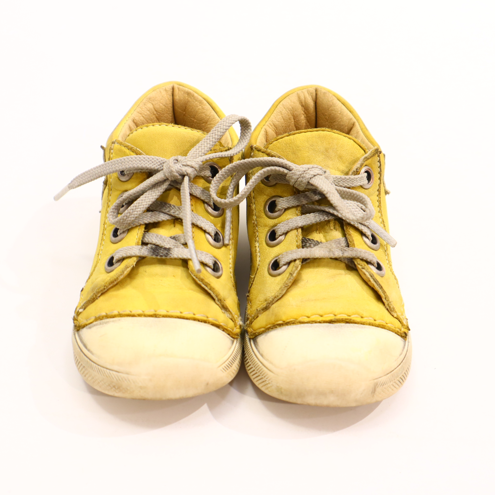 Halbschuhe Däumling Schnürschuh 22 M gelb Leder Abnutzungsspuren an den Kappen/gleichmäßige Ablaufspuren