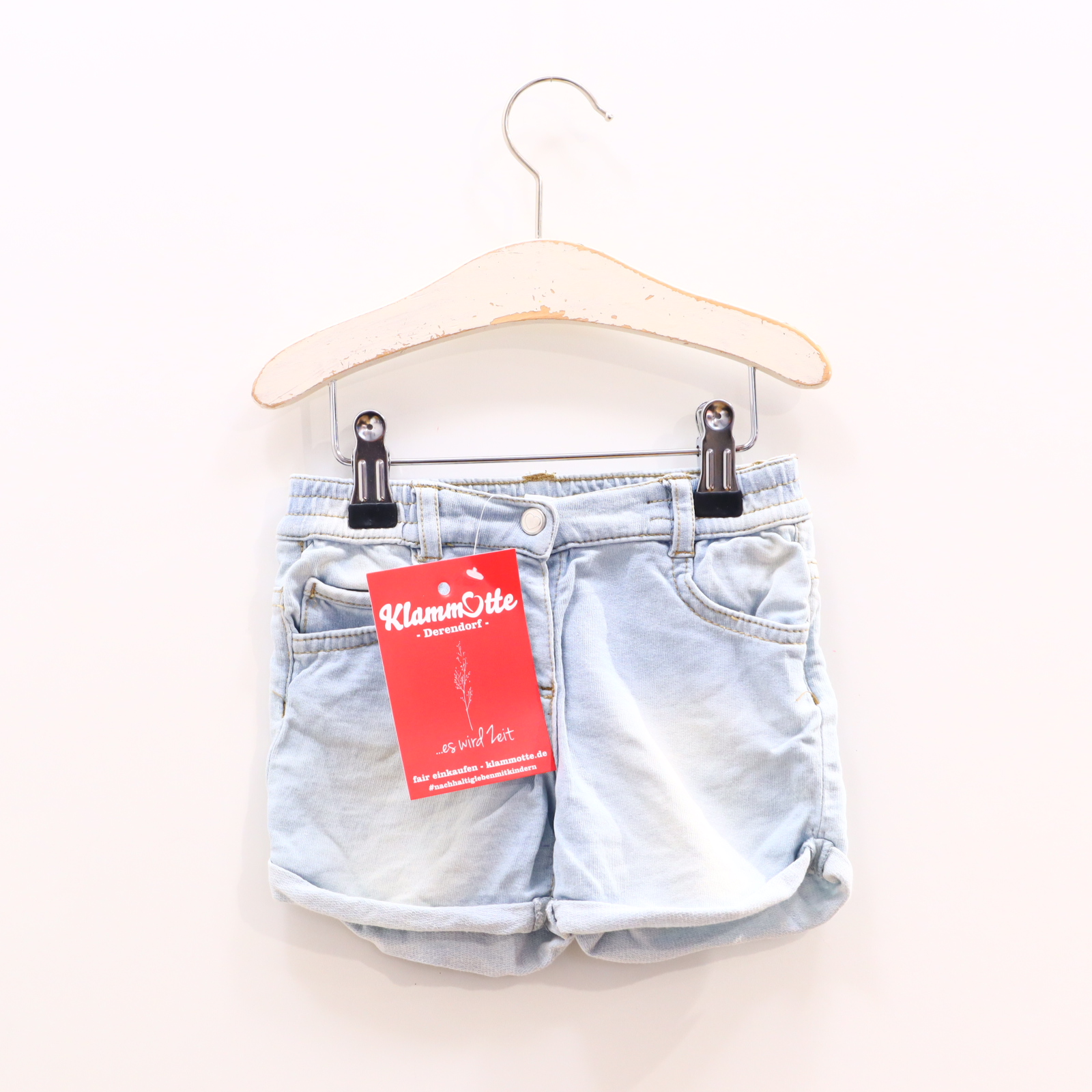 Hosen & Strampler KANZ 74 hellblau Alloverprint/Volants Jeans/Short Bio-Baumwolle/Elasthan Druckknopf/Gummibandzug