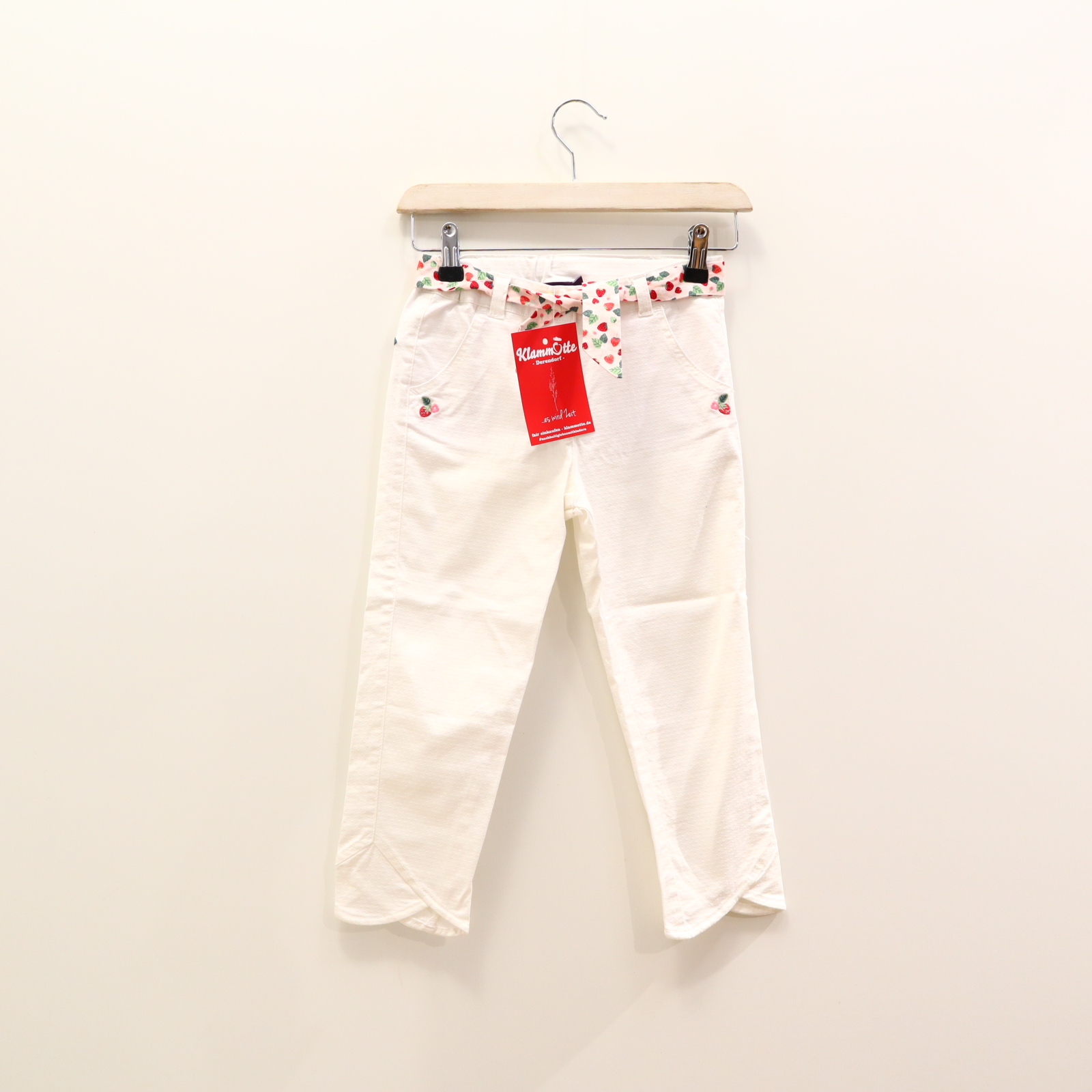 Hose Sergent Major Stoffhose 128 weiß Blumen/Stickerei Baumwolle/Elasthan Druckknopf/Reißverschluß/verstellb. Bund/Gürtel Frühjahr/Sommer