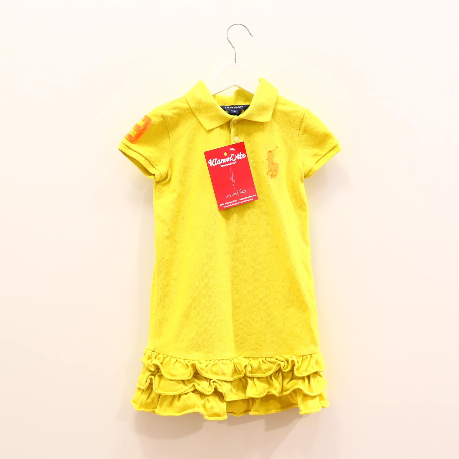 Kleider & Röcke RALPH LAUREN Polokleid 110 gelb Applikation/Logo/Stickerei/Volants Baumwolle/Piquee Knopfleiste