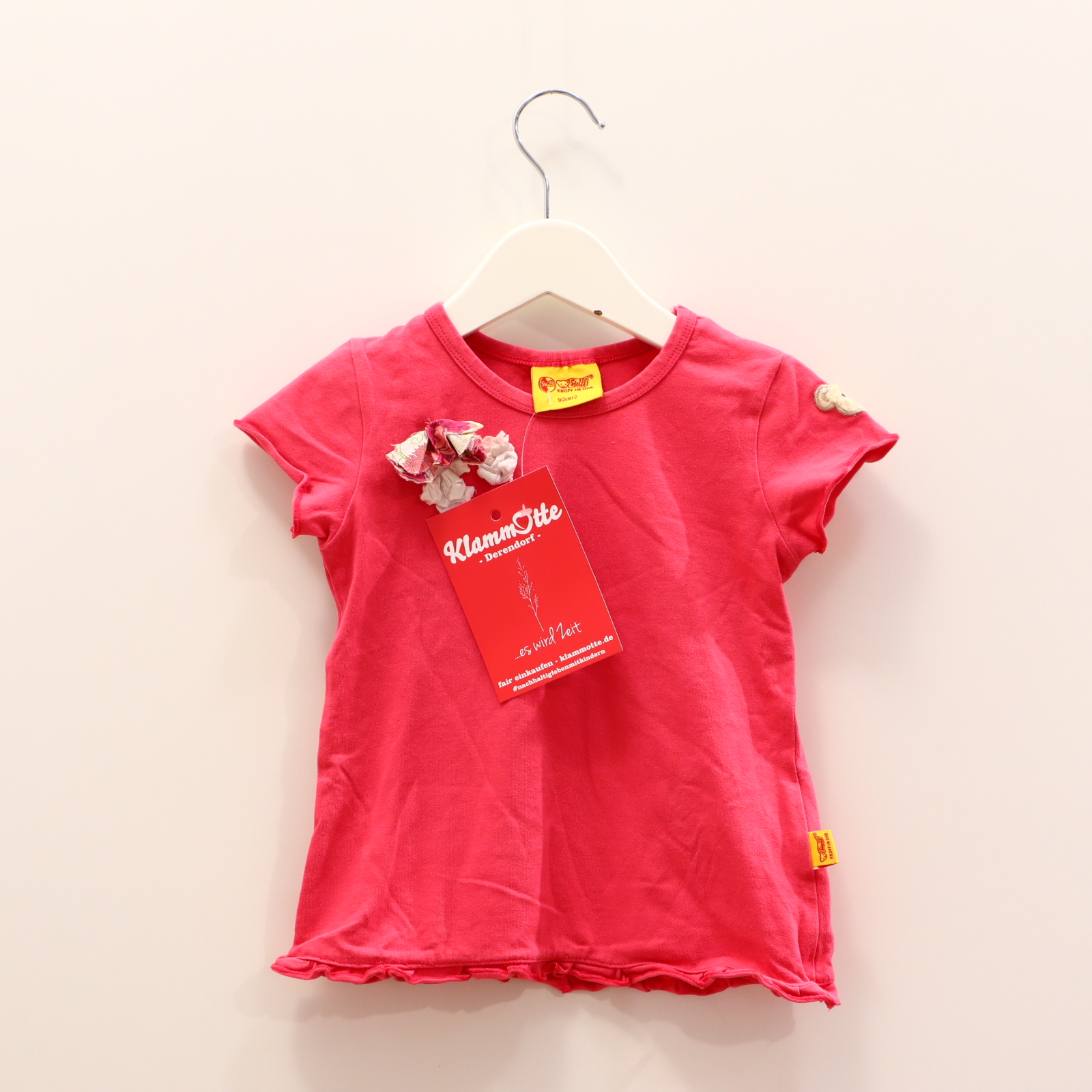 Oberteil Steiff 92 himbeere Applikation/Logo kurzarm Shirt Baumwolle/Elasthan