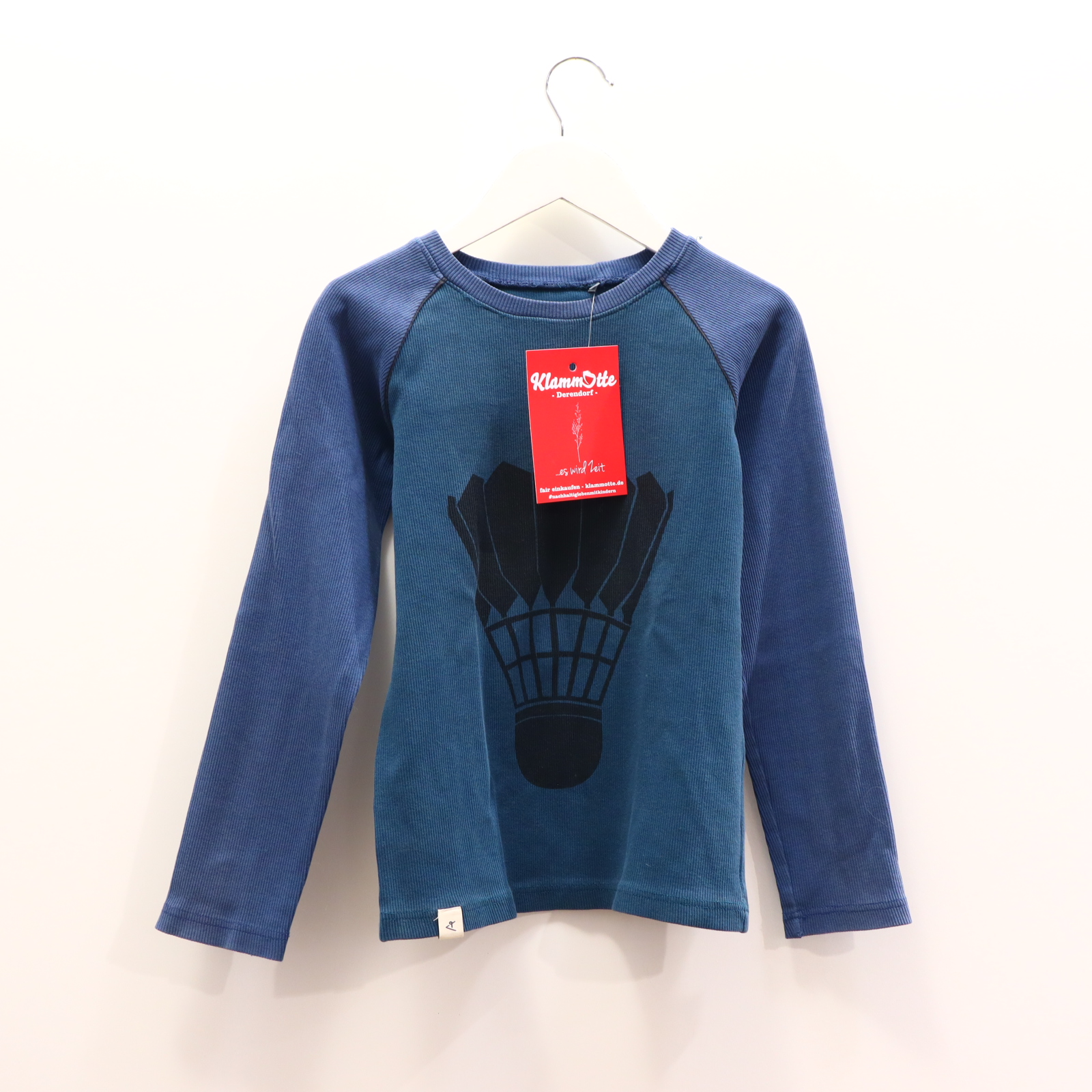 Oberteil AlbaKid Gr. 134 langarm Shirt blau/Petrol Baumwolle/Elasthan Print/Rippstrick
