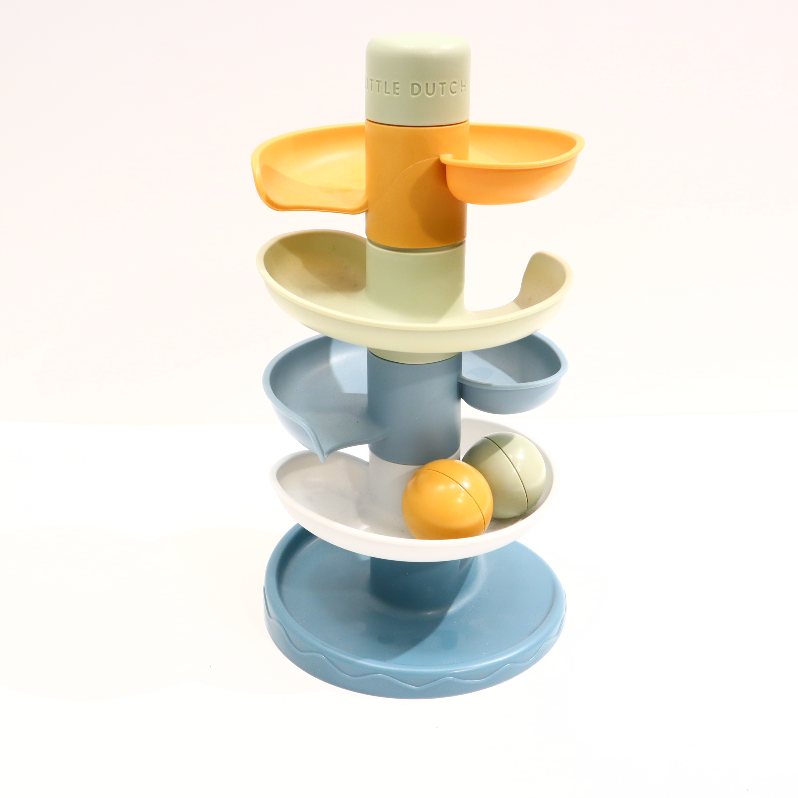 Babyspielzeug LITTLE DUTCH grau/orange/salbei Kugelbahn Kunststoff eine Kugel fehlt!