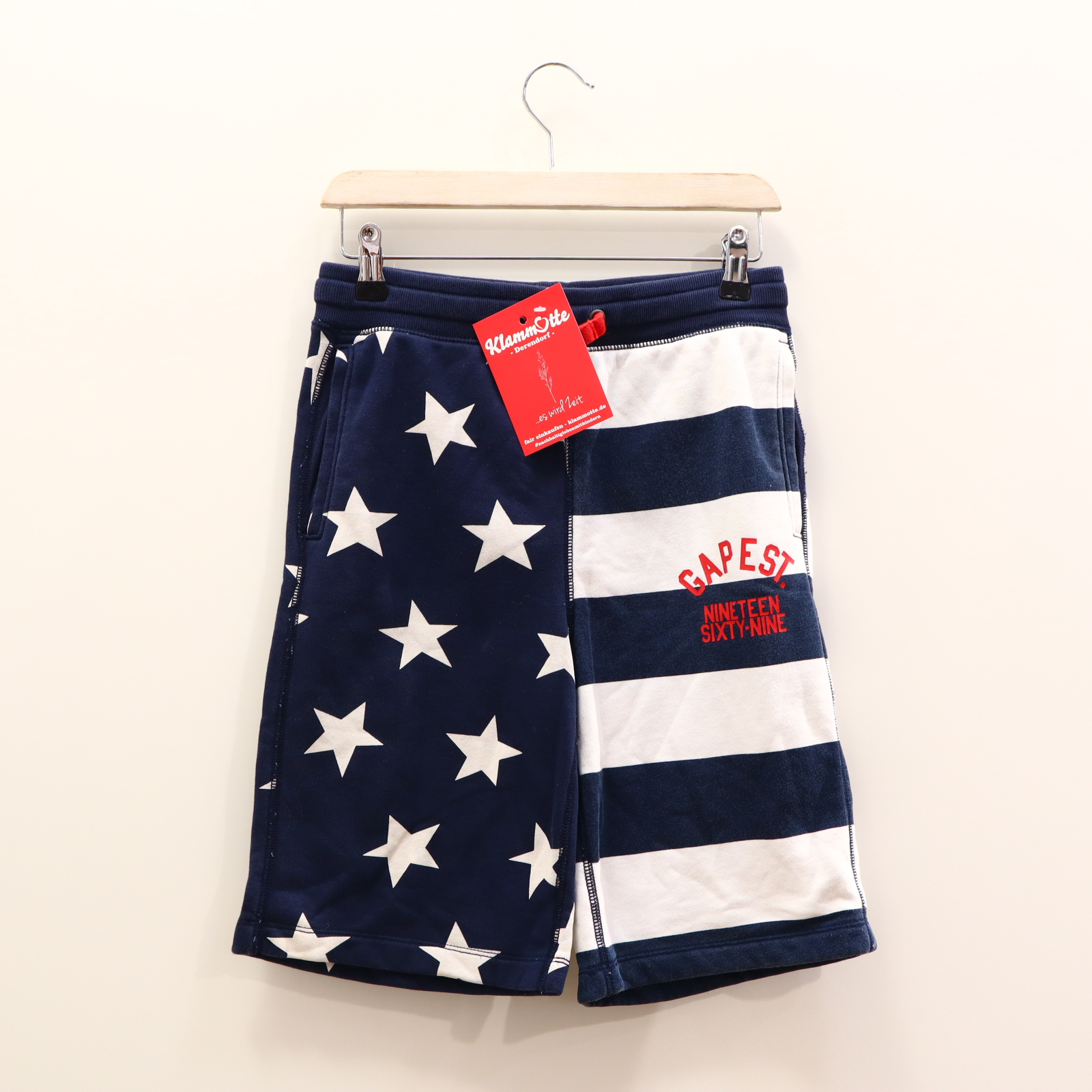 Hose GAP 152 Short blau/weiß Alloverprint/gestreift/Print Gummibandzug/Kordelzug Baumwolle/Polyester/Sweat