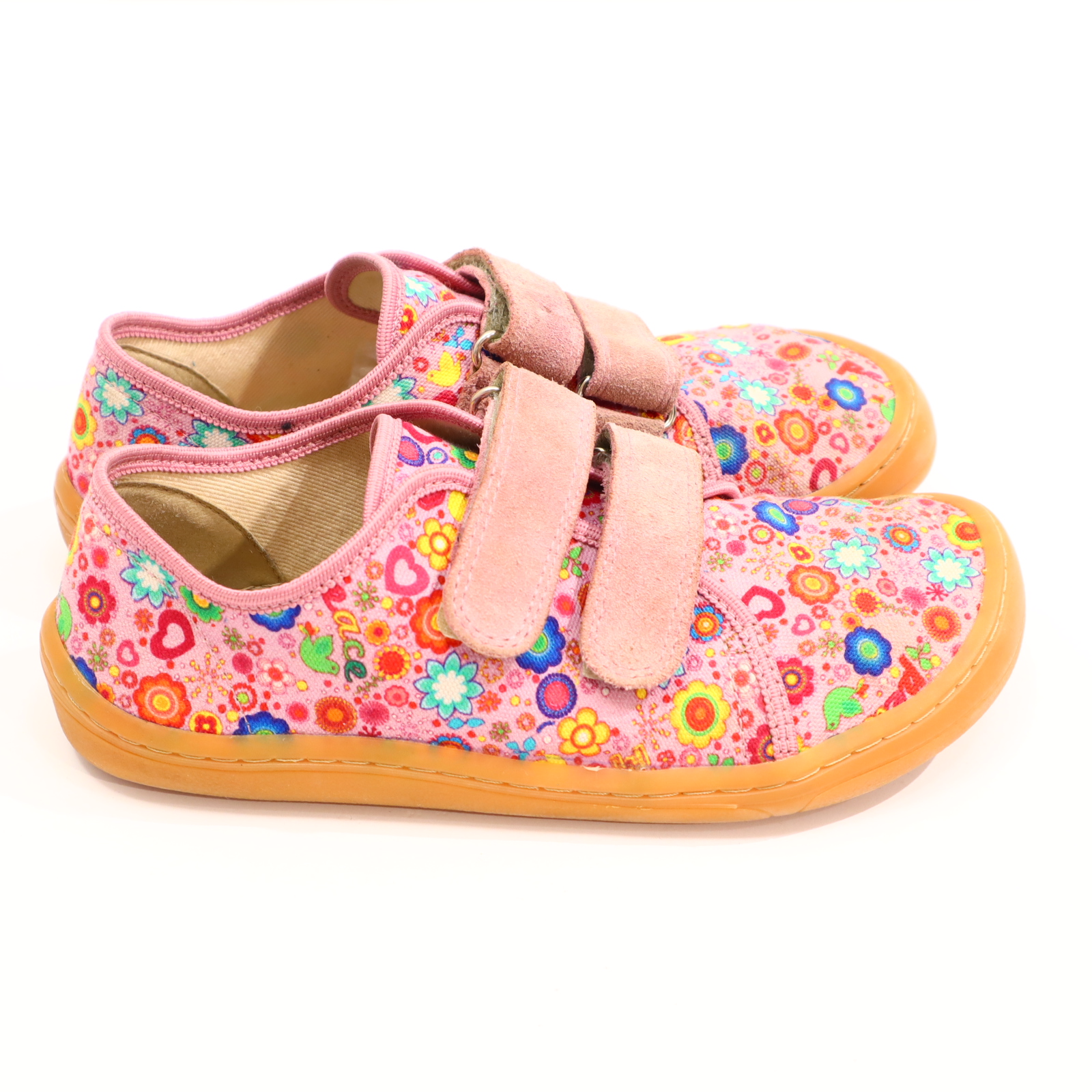 Halbschuhe froddo Barfußschuhe/Klett 32 bunt/rosa Canvas leichte gleichmäßige Ablaufspuren
