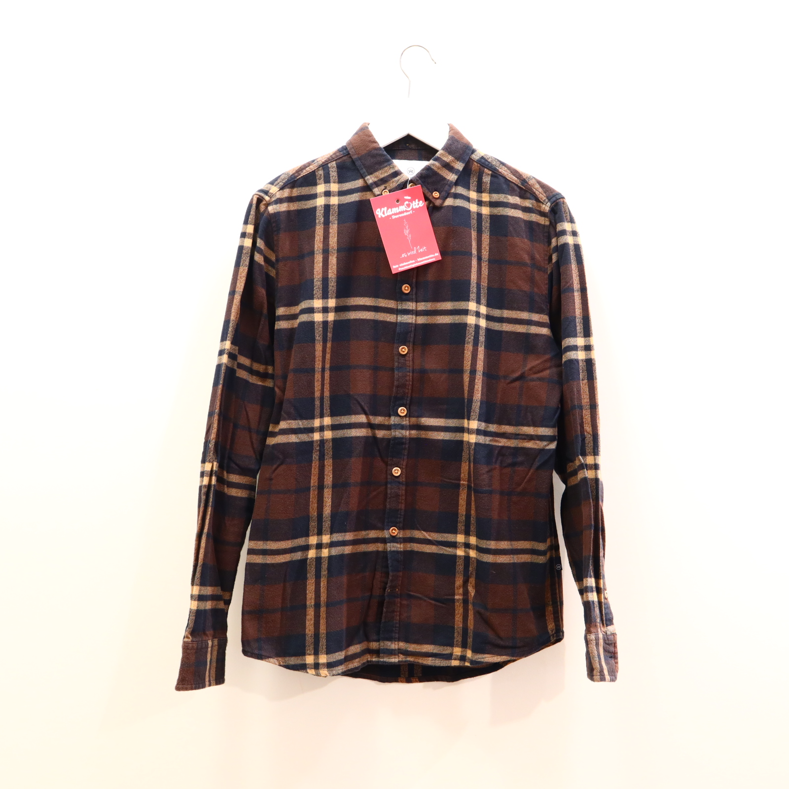 Oberteil KRONSTADT Gr. 176 Hemd/langarm braun/sand/schwarz Baumwolle/Flanell gestreift Button-down-Kragen