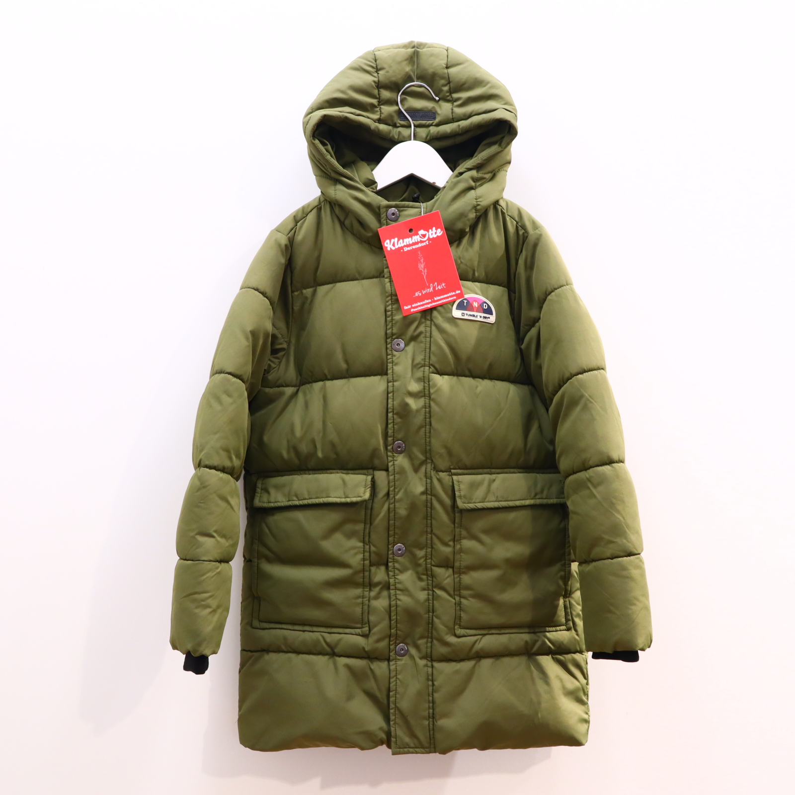 Jacke TUMBLE 'N DRY Steppmantel 128 oliv Herbst/Winter Applikation/Logo kl. Materialfehler!