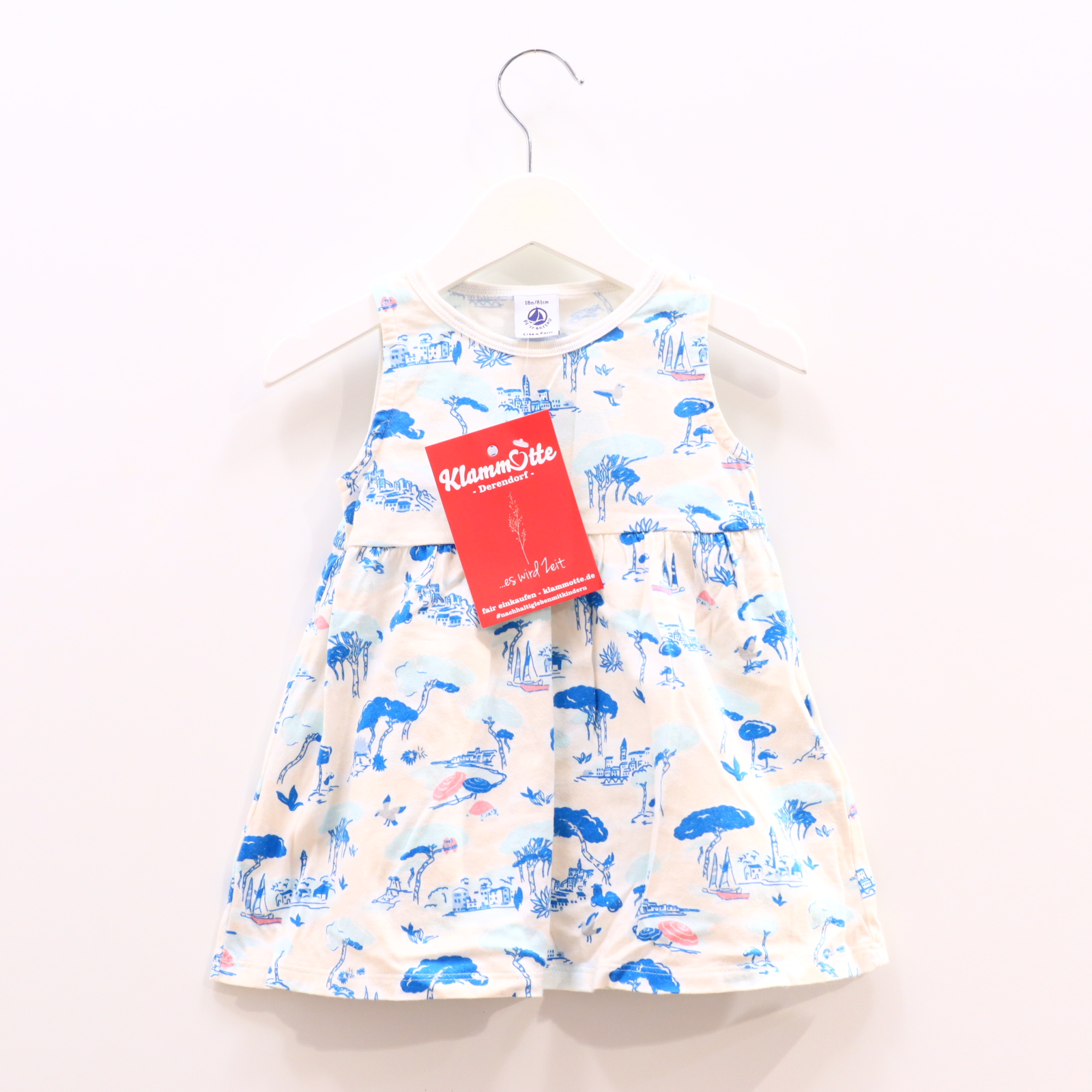 Kleider & Röcke PETIT BATEAU 80 bunt/weiß/petrol Alloverprint Jerseykleid Baumwolle