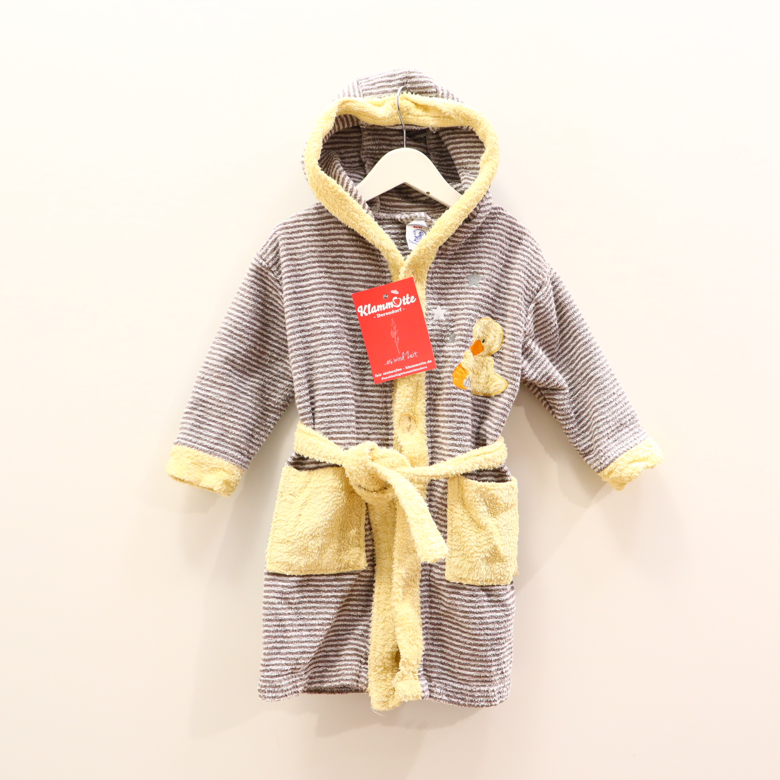 Bademode Sterntaler 86/92 grau/gelb/weiß Streifen/Applikation Bademantel Baumwolle/Frottee