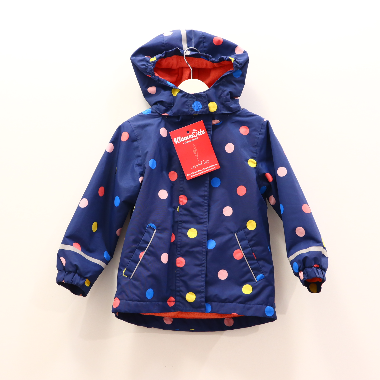 Jacke TCM Regenjacke 98/104 blau/bunt Punkte abnehmb. Kapuze/Fleecefutter