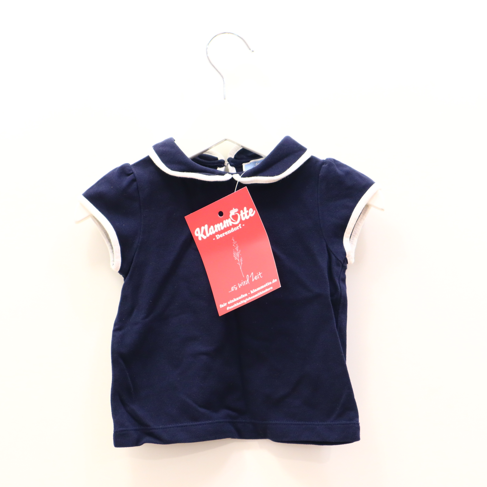 Oberteil jacadi 74 blau kurzarm Shirt Baumwolle/Piquee Claudine Kragen