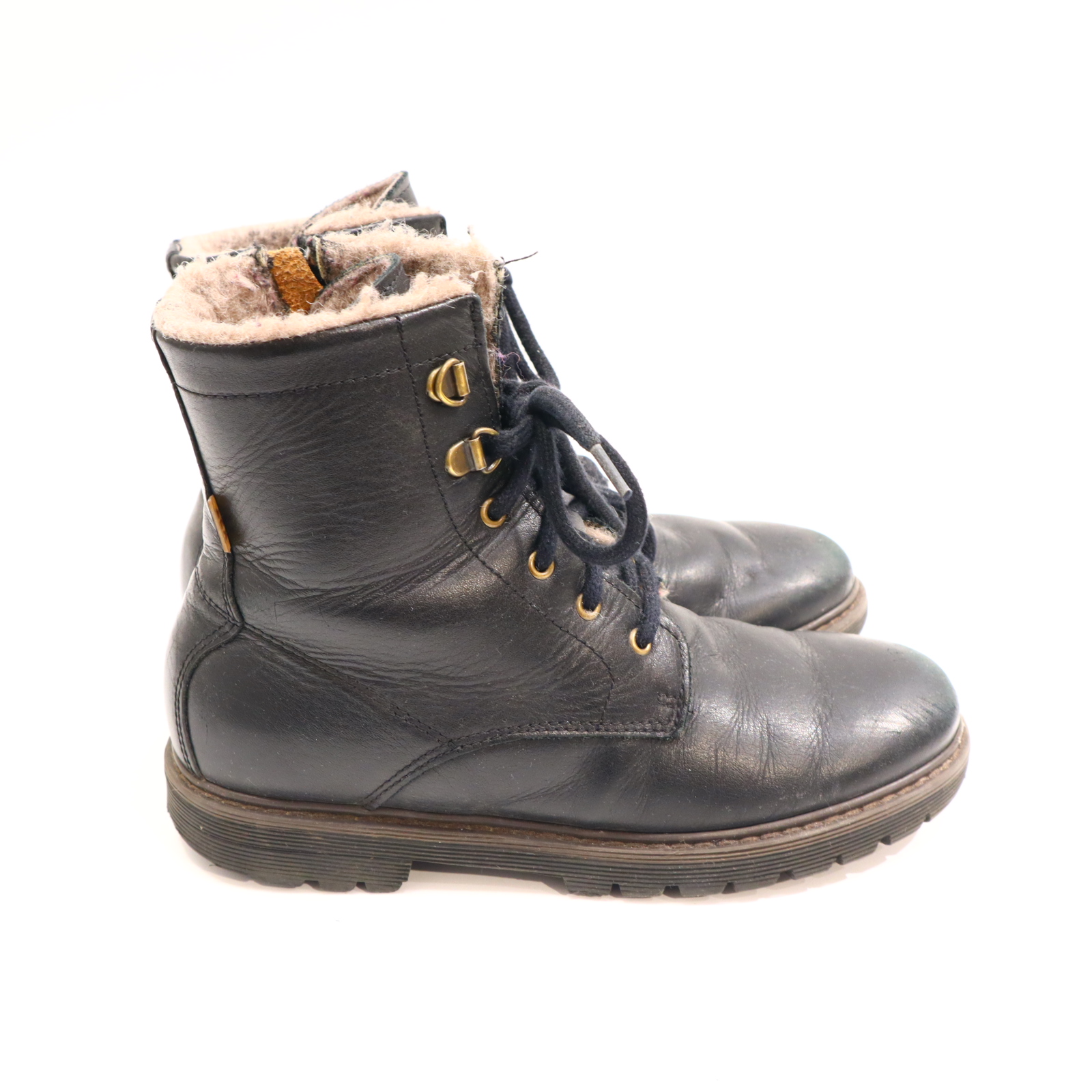 Halbschuhe bisgaard Boots/Schnürschuh mit Reißverschluß/Stieffelette 35 schwarz Leder/TEX Schurwolle Herbst/Winter leichte Gebrauchsspuren an den Kappen/leichte gleichmäßige Ablaufspuren gefüttert