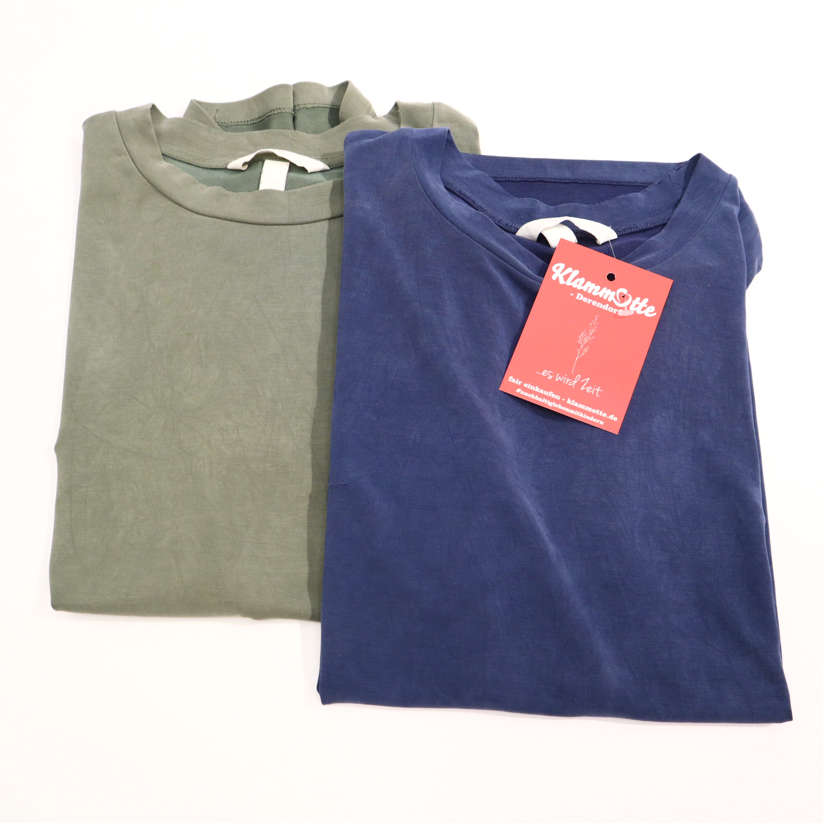 Shirt H&M S/36 blau/oliv Elasthan/Modal/Polyester kurzarm/2er Set