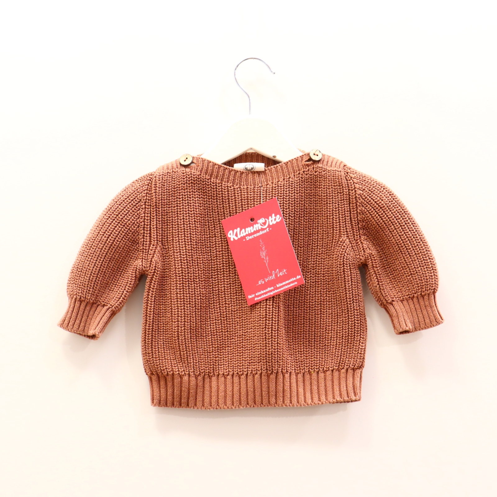 Oberteil Cosy Roots 62/68 kakao Rippstrick Strickpullover Bio-Baumwolle
