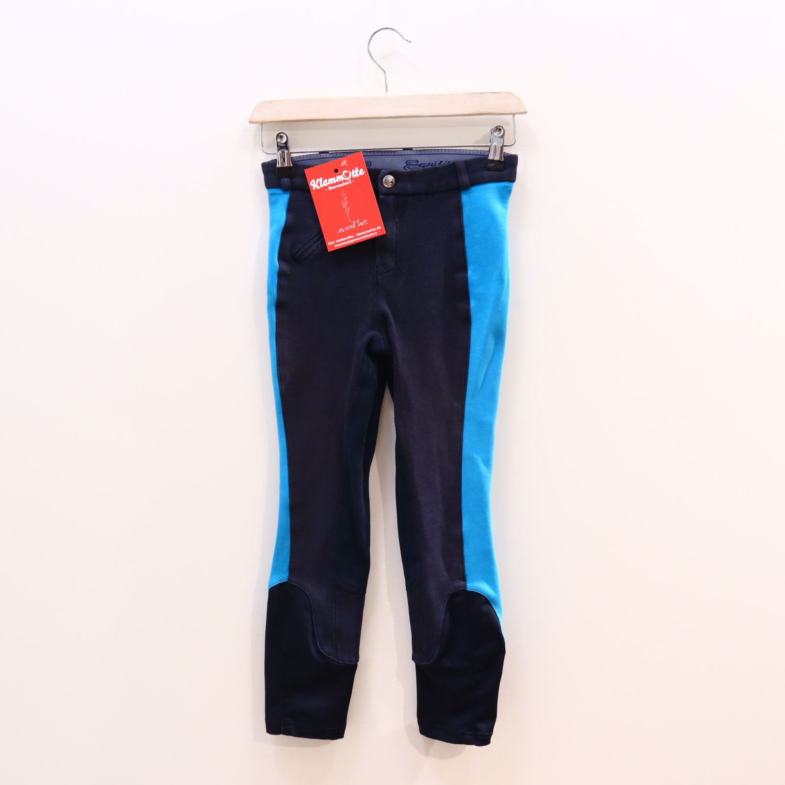 Hose Equilibre Reithose 140 blau/türkis Logo/Stickerei Baumwolle/Elasthan Reißverschluß/Schiebeknopf
