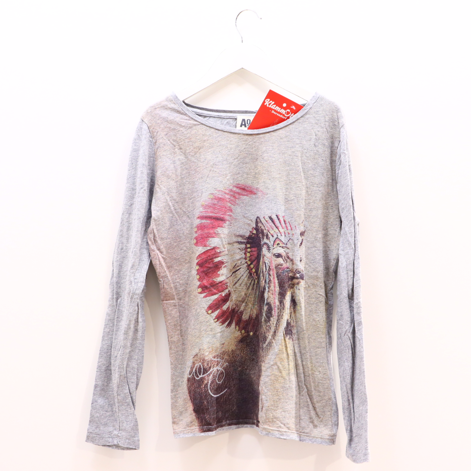 Oberteil american outfitters 164 grau melange/Print langarm Shirt Baumwolle