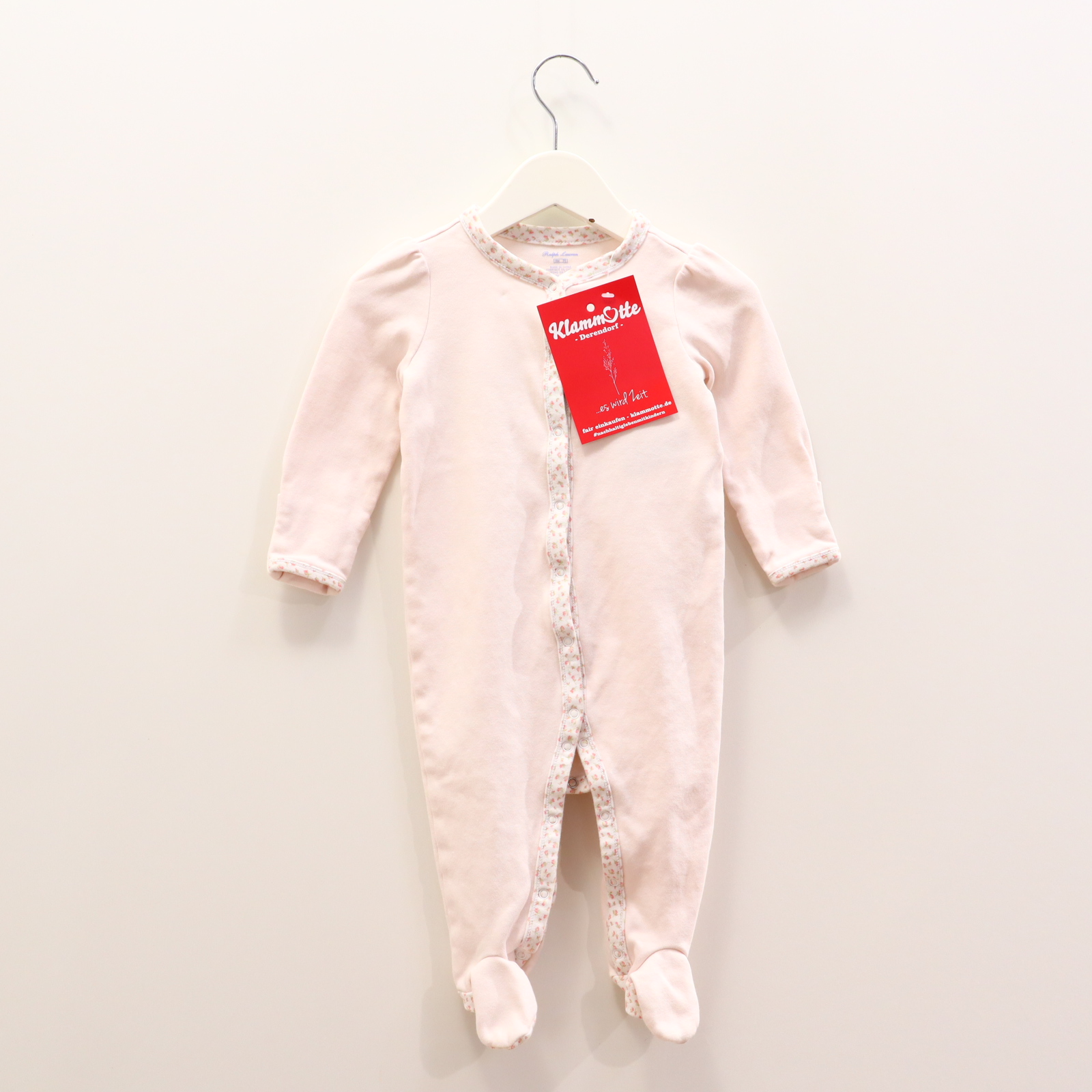 Oberteil RALPH LAUREN 74 rosa Borde/Logo/Stickerei Schlafeinteiler mit Fuß Baumwolle