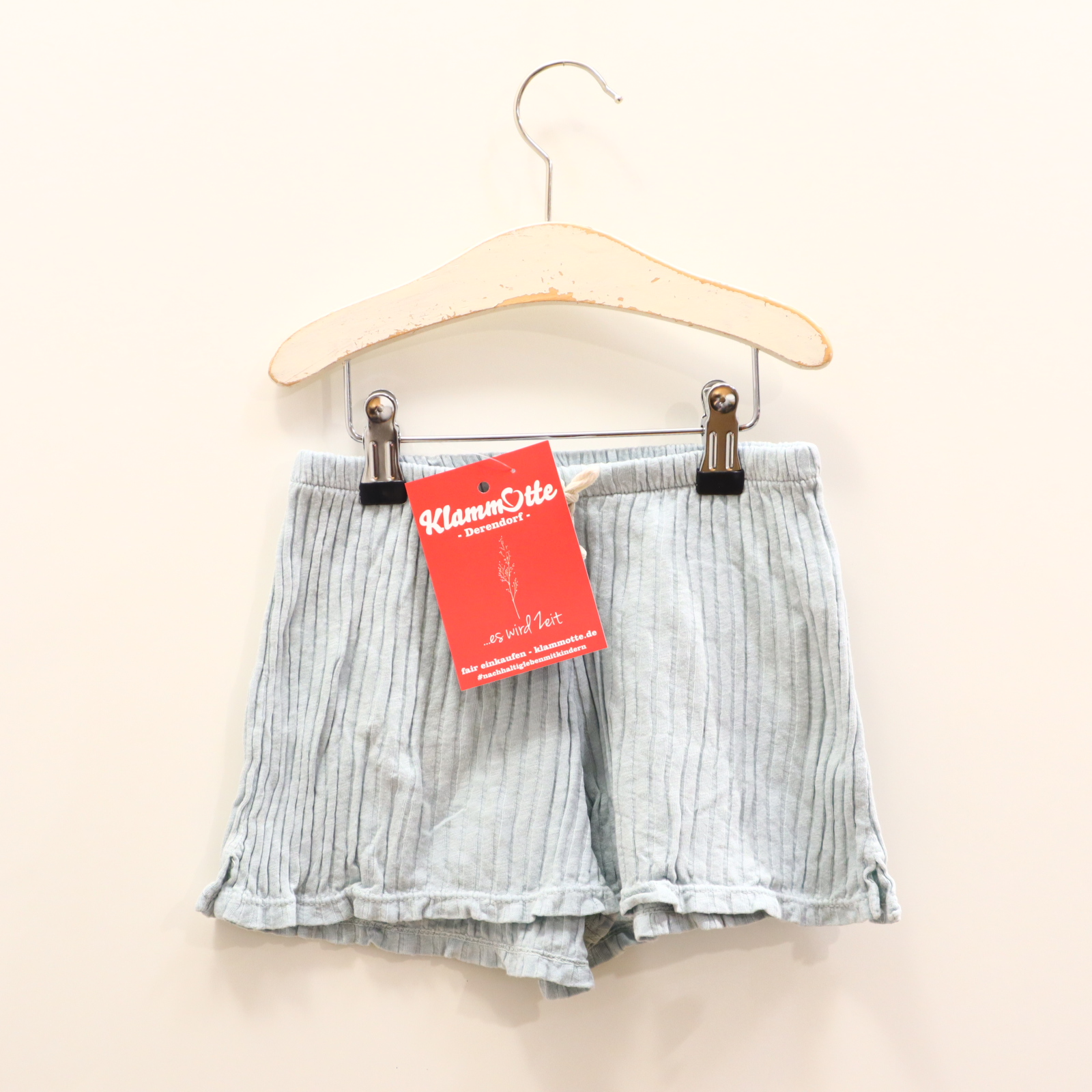 Hose búho Short 104 hellblau melange/Rippstrick Biobaumwolle Gummibandzug