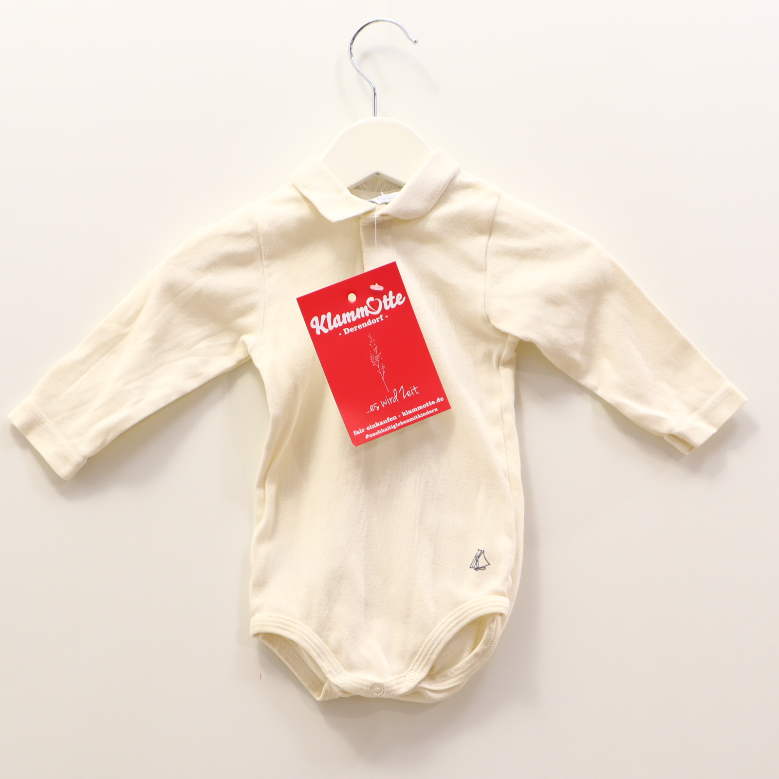 Body PETIT BATEAU 68 creme langarm/Polo Logo/Print Baumwolle