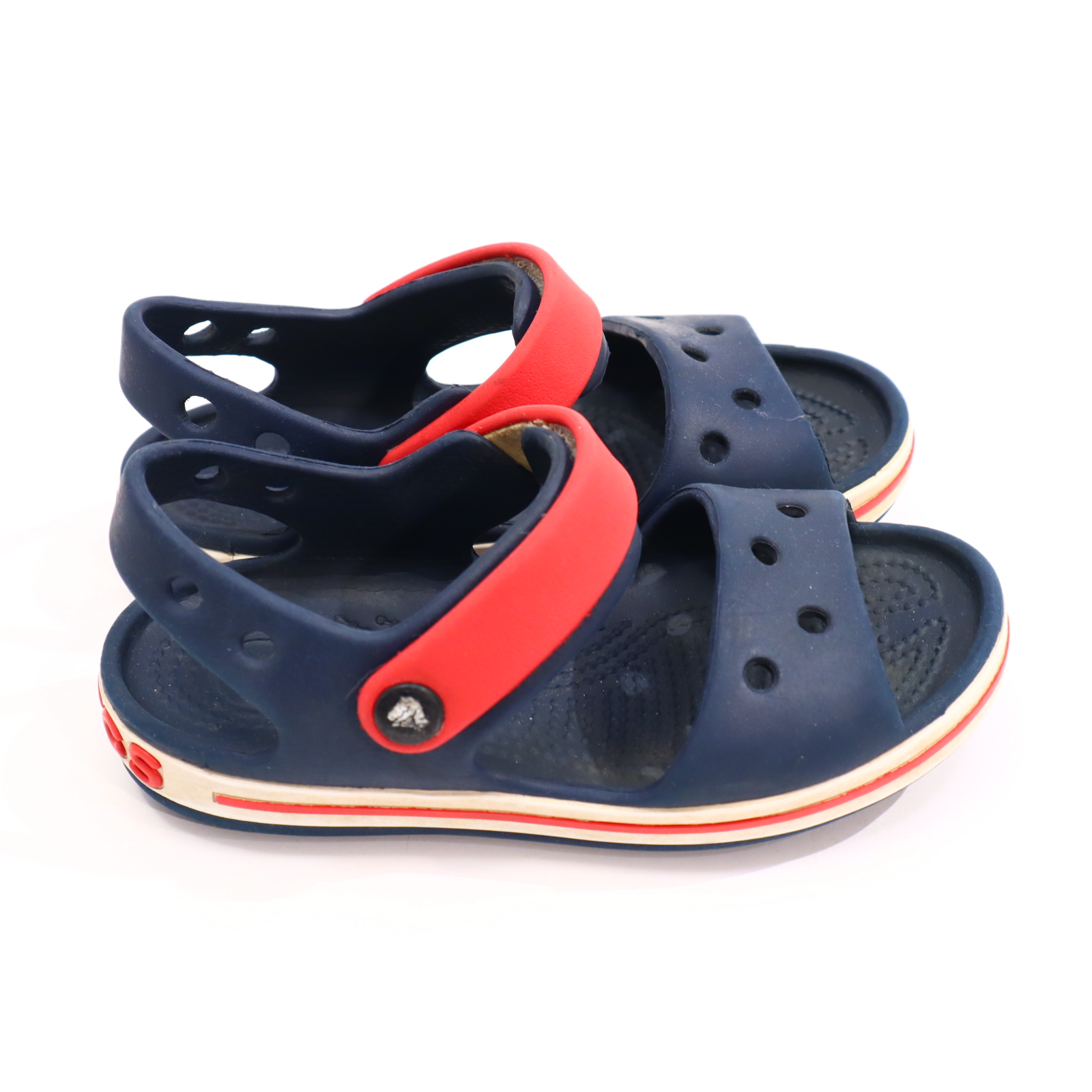 Sandalen CROCS 28/29 blau/rot leichte gleichmäßige Ablaufspuren
