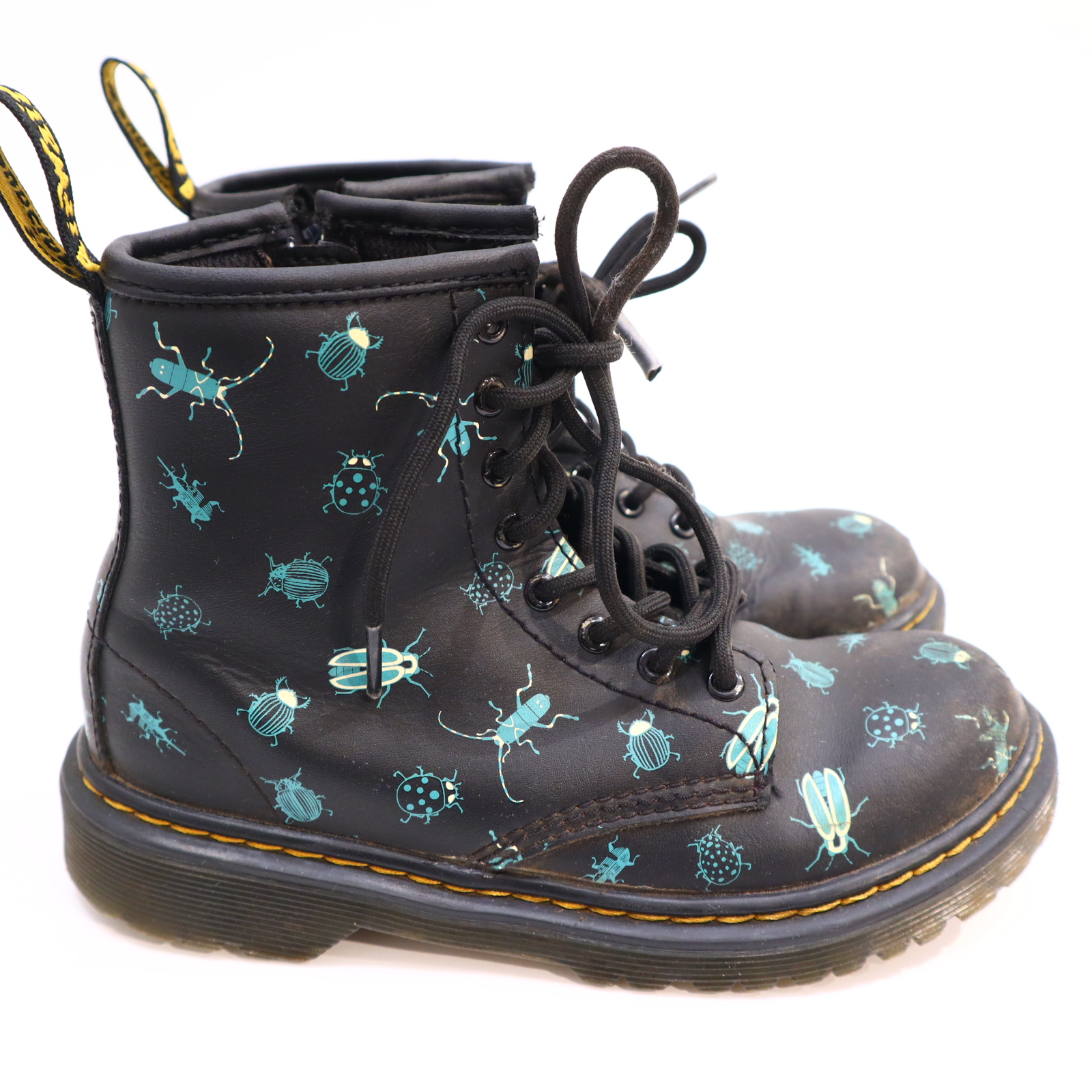 Halbschuhe Dr. Martens Boots/Schnürschuh mit Reißverschluß/Stieffelette 32 schwarz/turkis leichte gleichmäßige Ablaufspuren