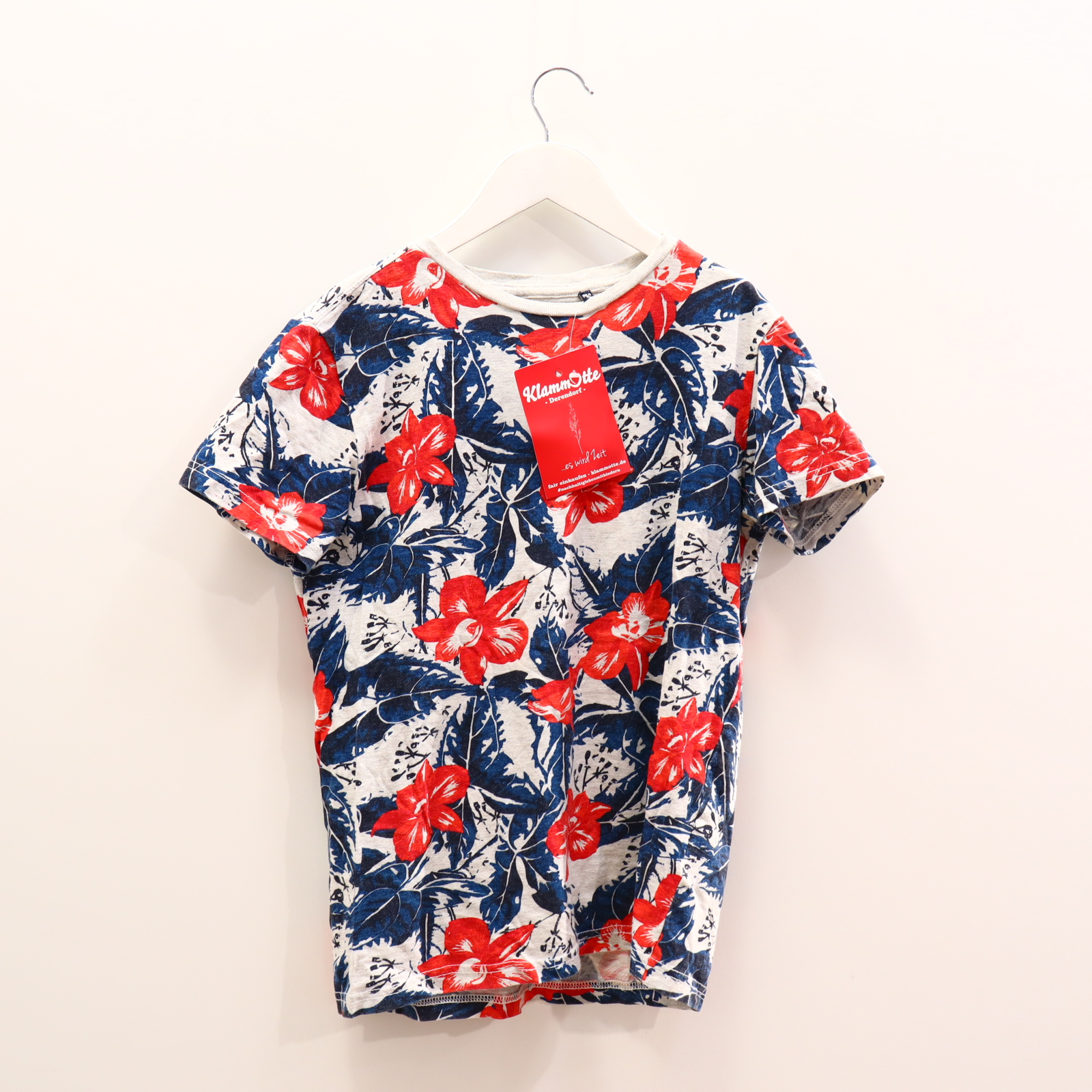 Oberteil PETROL INDUSTRIES Gr. 164 kurzarm Shirt blau/rot/weiß Baumwolle/Polyester Alloverprint/Blumen