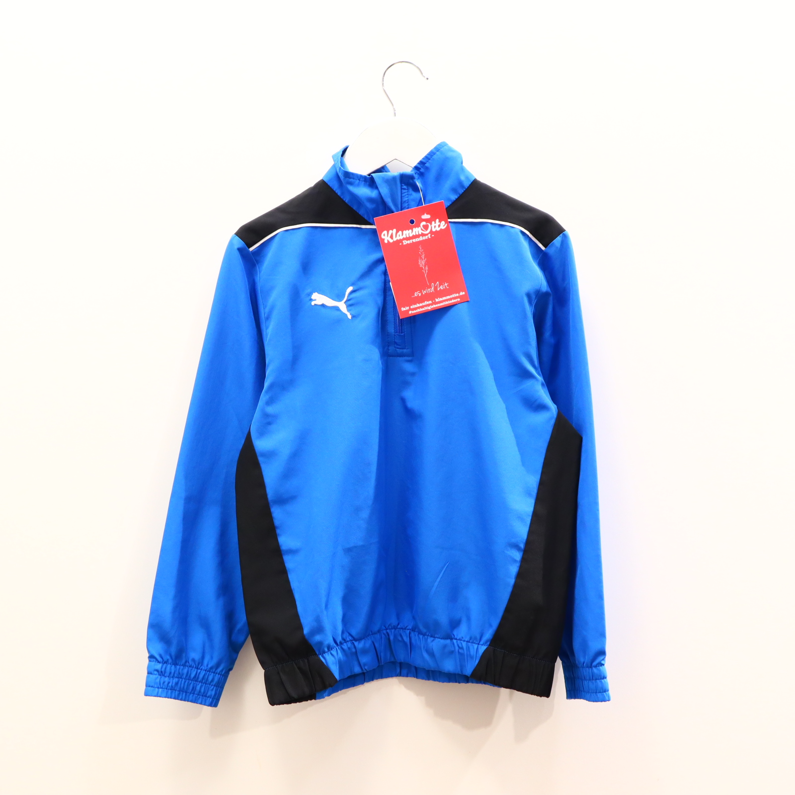 Oberteil PUMA Gr. 128 langarm/Sportshirt/Troyer blau Polyester Logo/Print Stehkragen