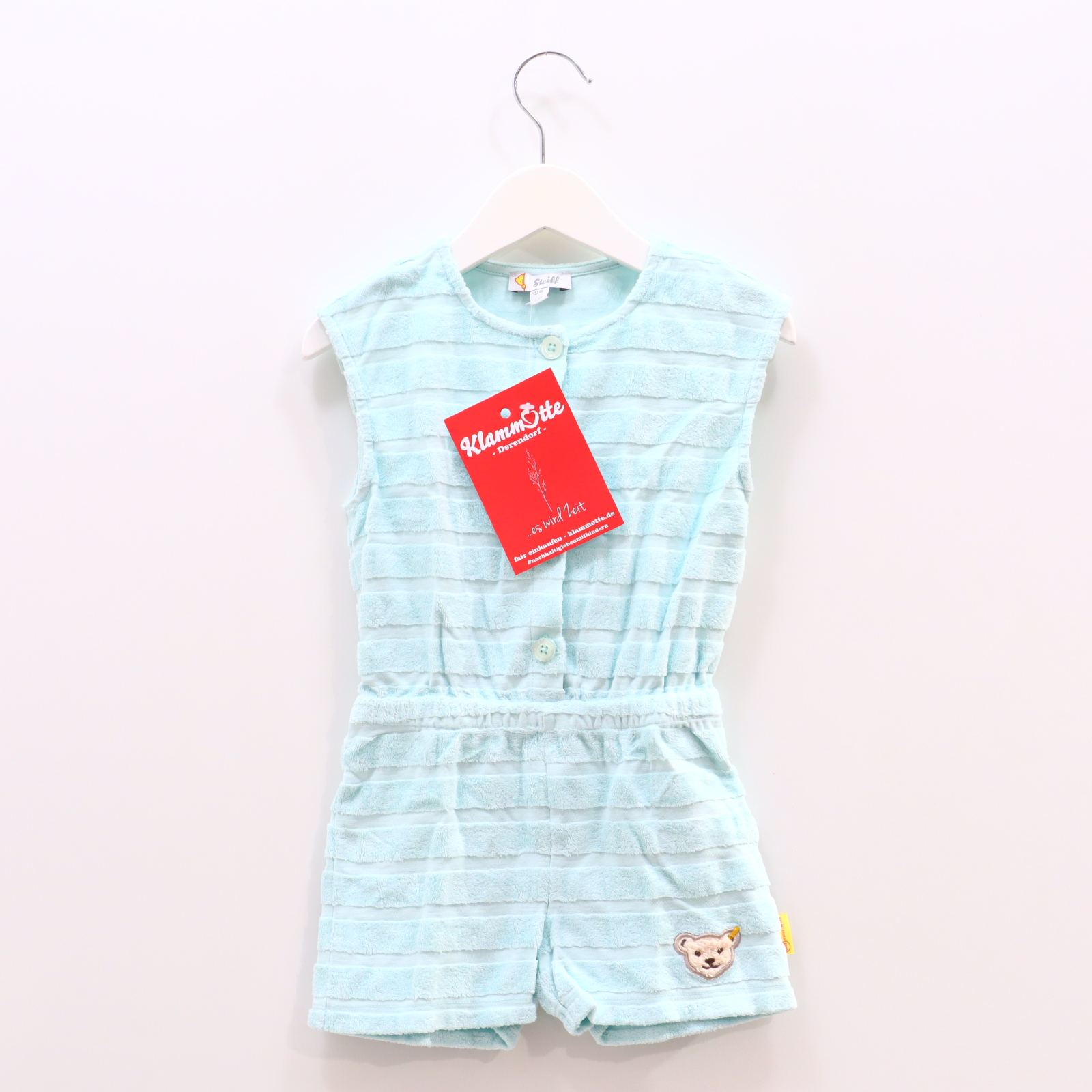 Kleider & Röcke Steiff Jumpsuit 98 mint Applikation/gestreift/Logo Baumwolle/Frottee Knopfleiste