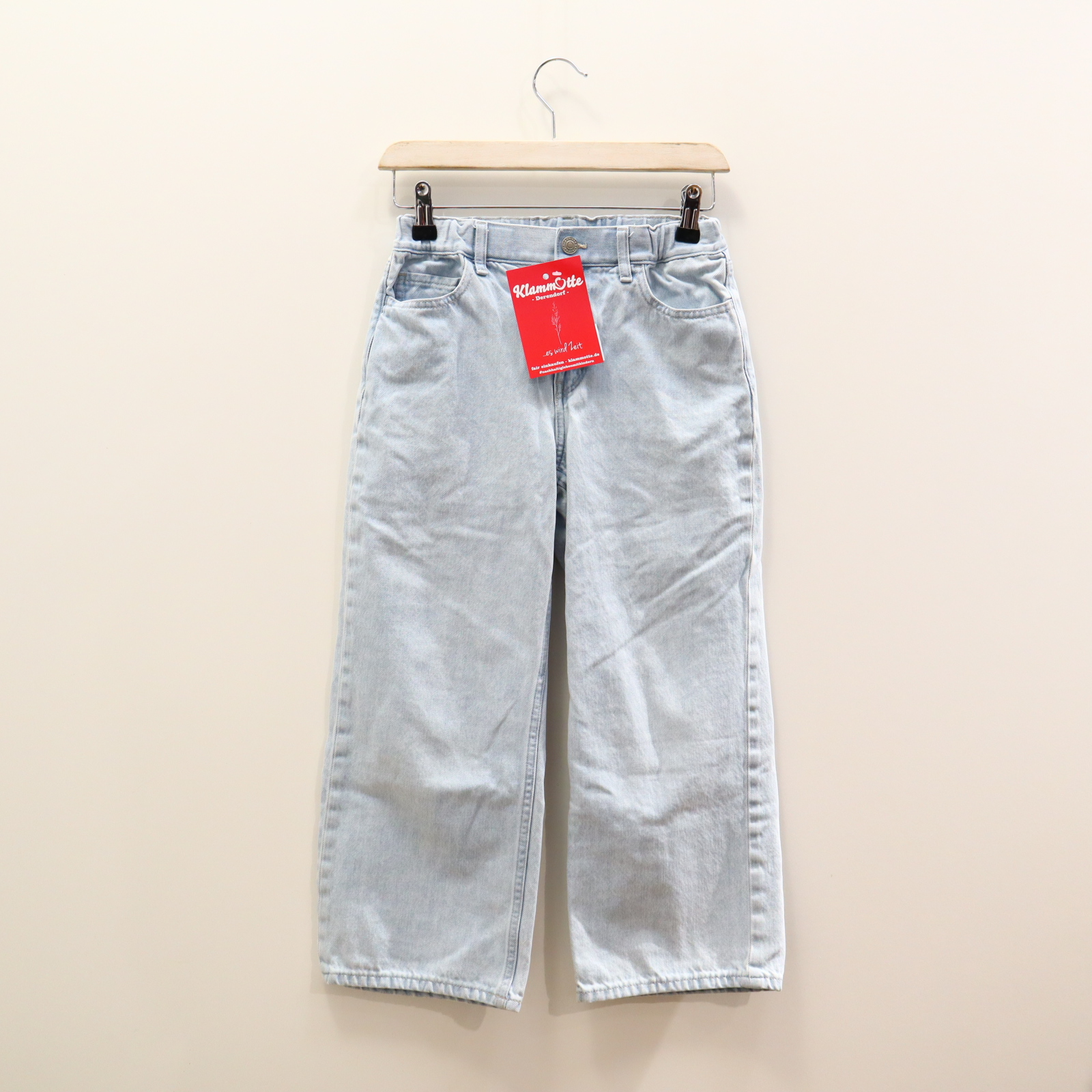 Hose UNIQLO Jeans 128 hellblau Denim Gummibandzug/Reißverschluß/Schiebeknopf Wide Leg